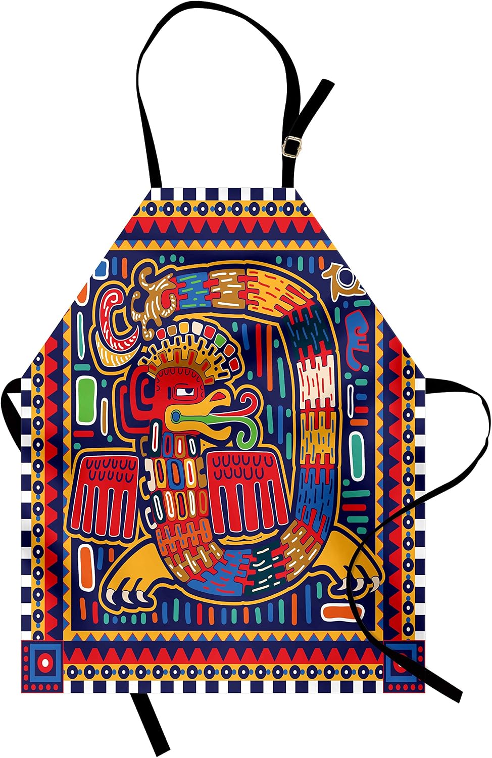 Lunarable Mexican Apron, Culture Pattern Colorful Art Abstract Snake in Vivid Folk Style, Unisex Kitchen Bib with Adjustable Neck for Cooking Gardening, Adult Size, Mustard Orange