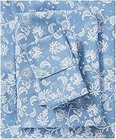 Vista 9 de Mooreeke Cómodo juego de sábanas de tamaño individual, floral, de microfibra, estampado, suave y transpirable, azul y beige, bajera ajustada que