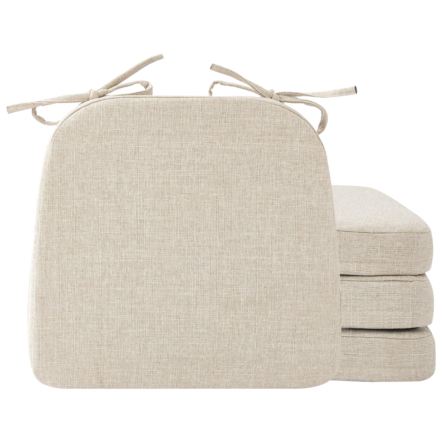 Chair Cushions for Dining Chairs, 2" Thick Seat Cushions for Kitchen Chairs, D-Shaped Chair Pads with Washable Cover, Ties and Non Slip Backing, 17'' x 16'', Set of 4, Beige