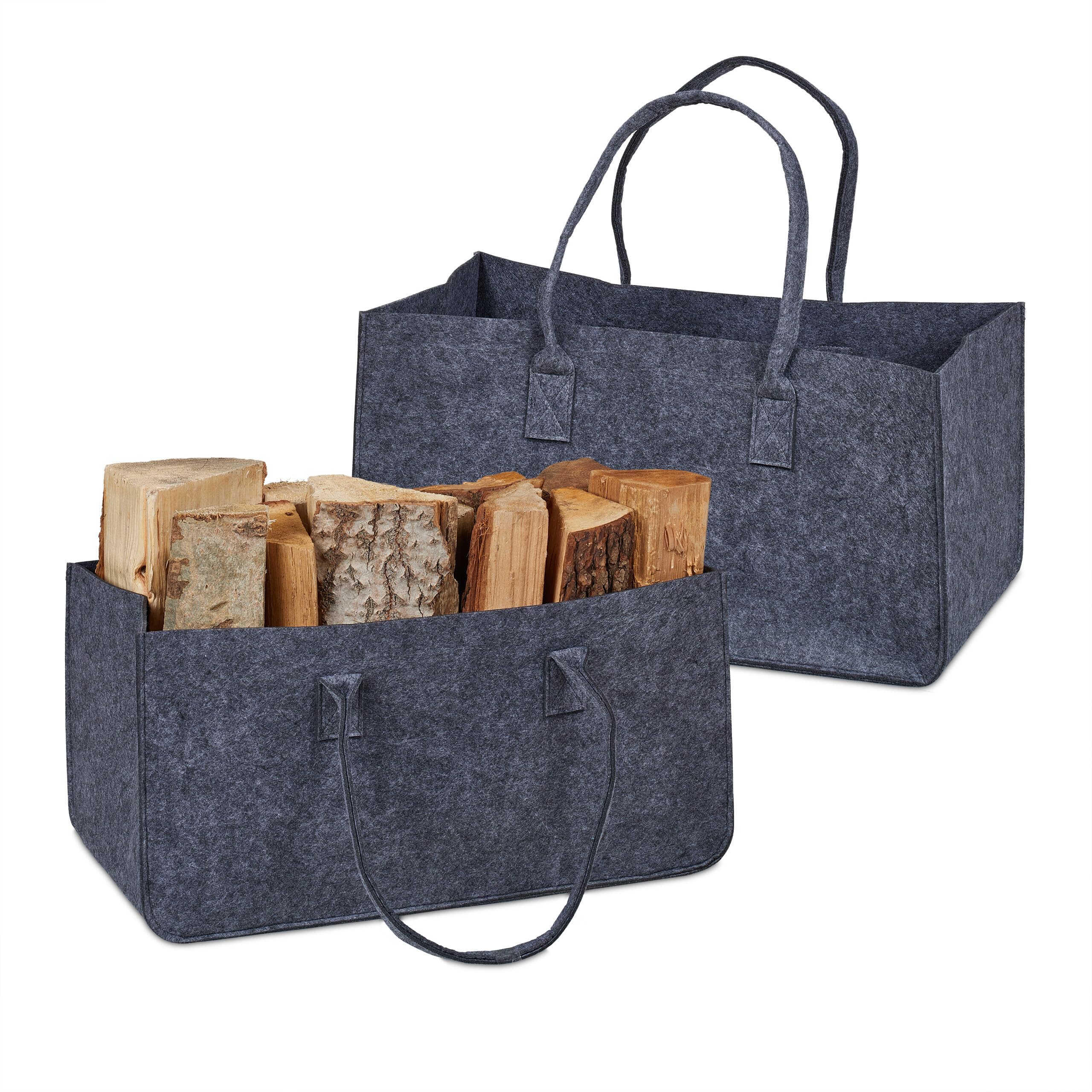 Relaxdays Zestaw 2 Sztuk Torb na Drewno Kominkowe z Filcu, Pojemność 28 L, XXL, Ciemnoszara