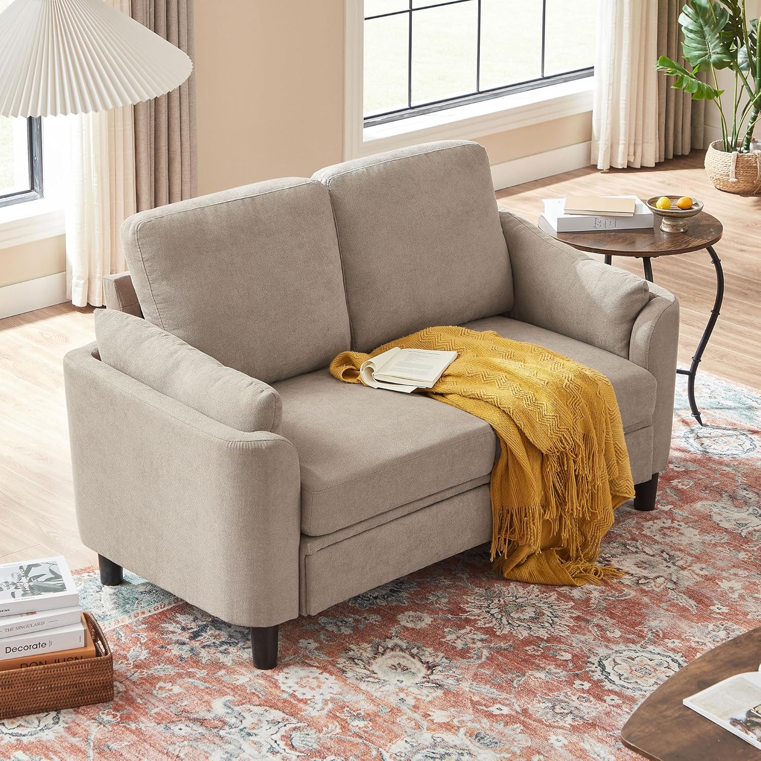 Small Loveseat Sofa,60" Modern Love Seat Couch with Back Cushions and Wood Legs, 2 Seater Mid Century Couches for Living Room, Bedroom, Small Spaces(Beige)