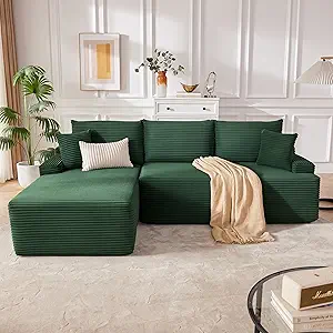 Cloud Sectional Couch, Modular Sectional Sofa for Living Room, Boneless Sofa with Deep Seat, Fluffy Comfy Couch with L-Shaped Chaise, No Assembly Required, Green