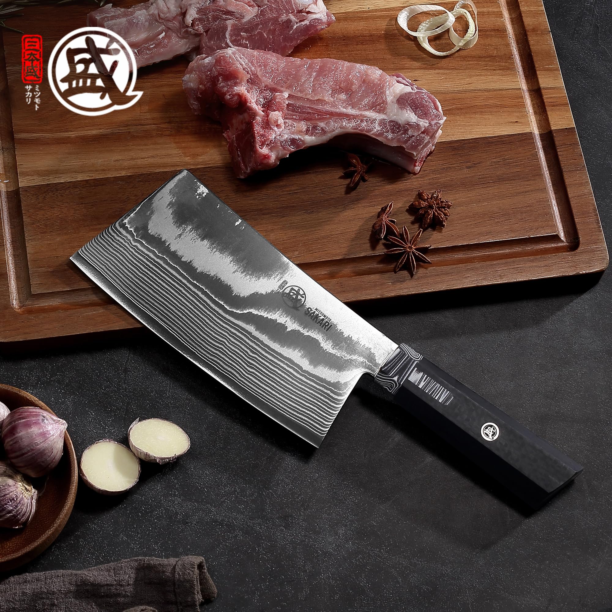 MITSUMOTO SAKARI Coltello per Ossi Giapponese da 17 cm Acciaio 8CR18MOV | Coltello da Cucina Damasco di Qualità Professionale, Manico G10 Ergonomico, Ideale per Tagliare Ossa e Carne