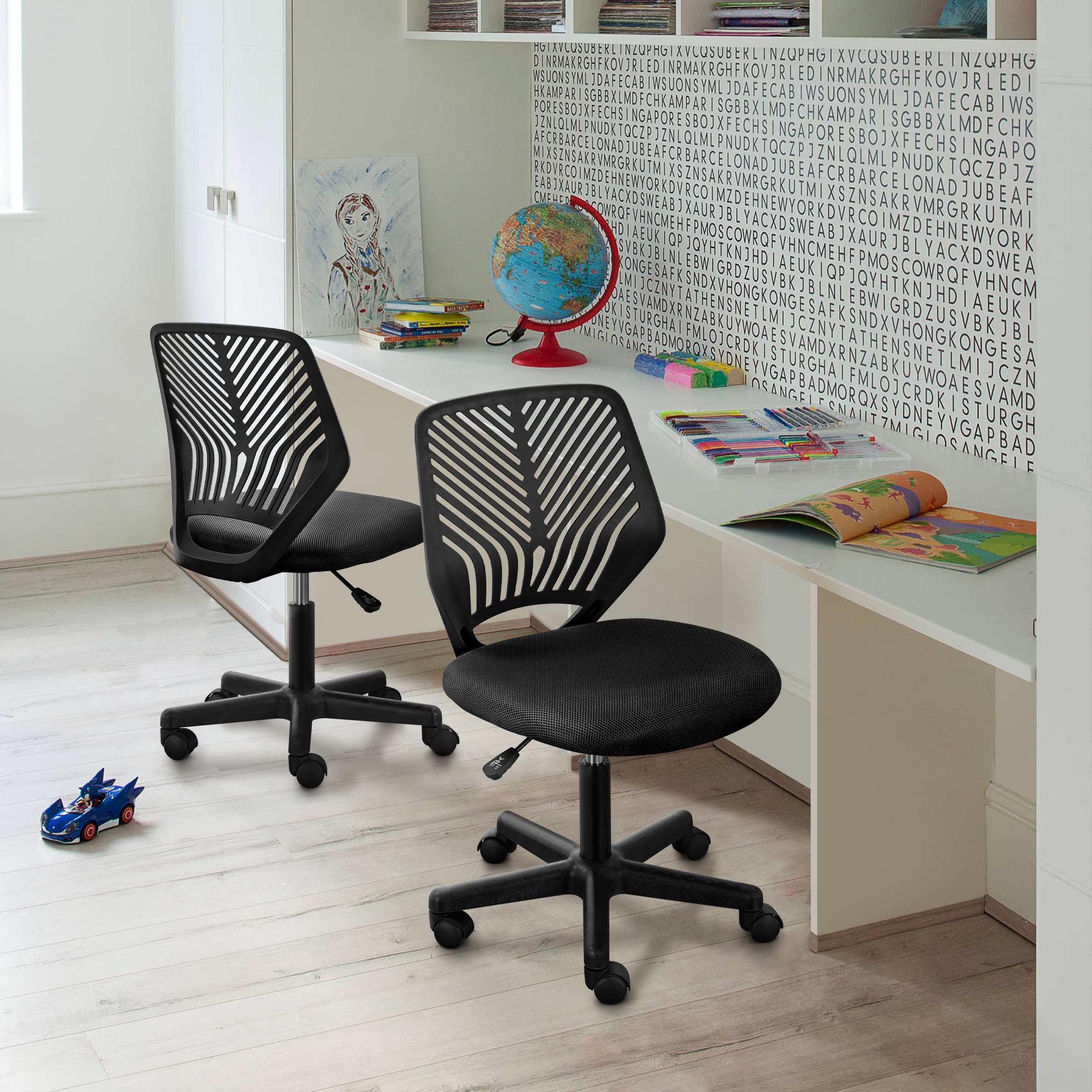 Sedia Ufficio Scrivania Girevole Regolabile, Sedia da ufficio Ergonomica Senza Braccioli a Rotelle in Rete Traspirante Portata 136 kg Nera