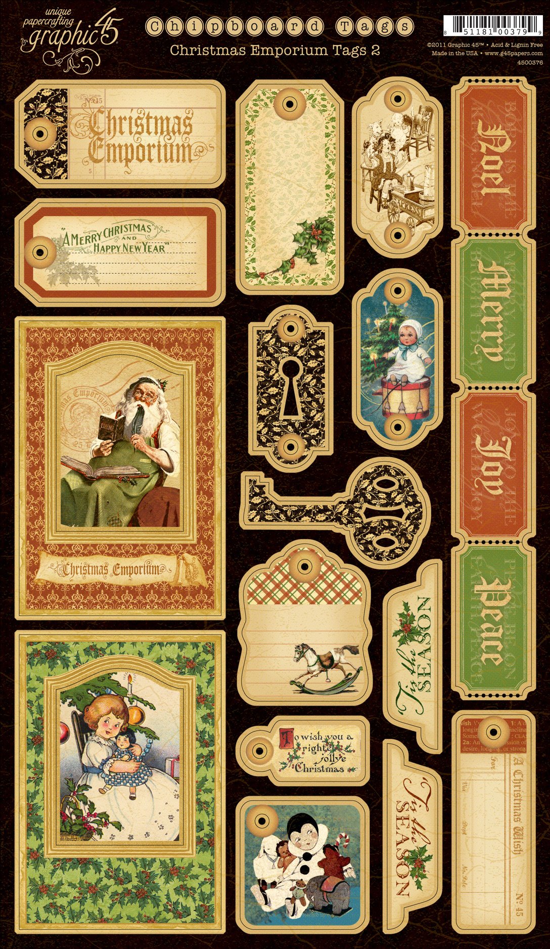 Graphic 45 Christmas Emporium Chipboard Die-cuts 2