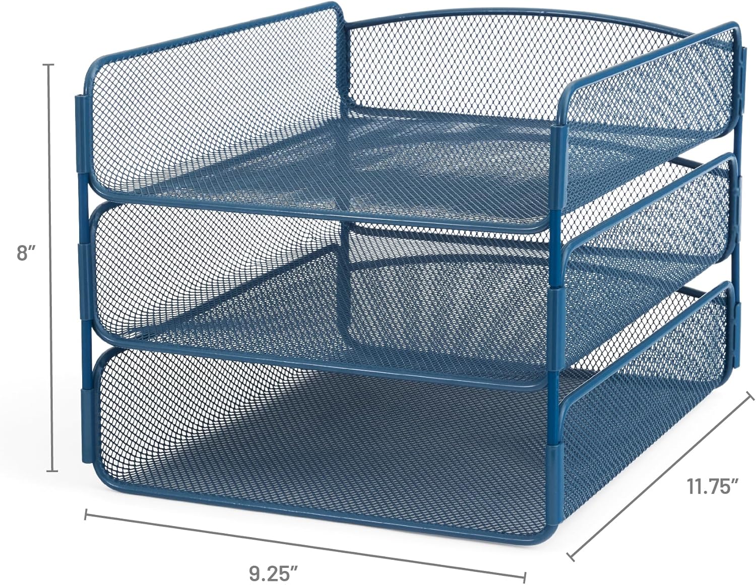 Safco Onyx Mesh 3 Tray Desktop Organizer 3271BU, Blue Powder Coat Finish, Durable Steel Mesh Construction