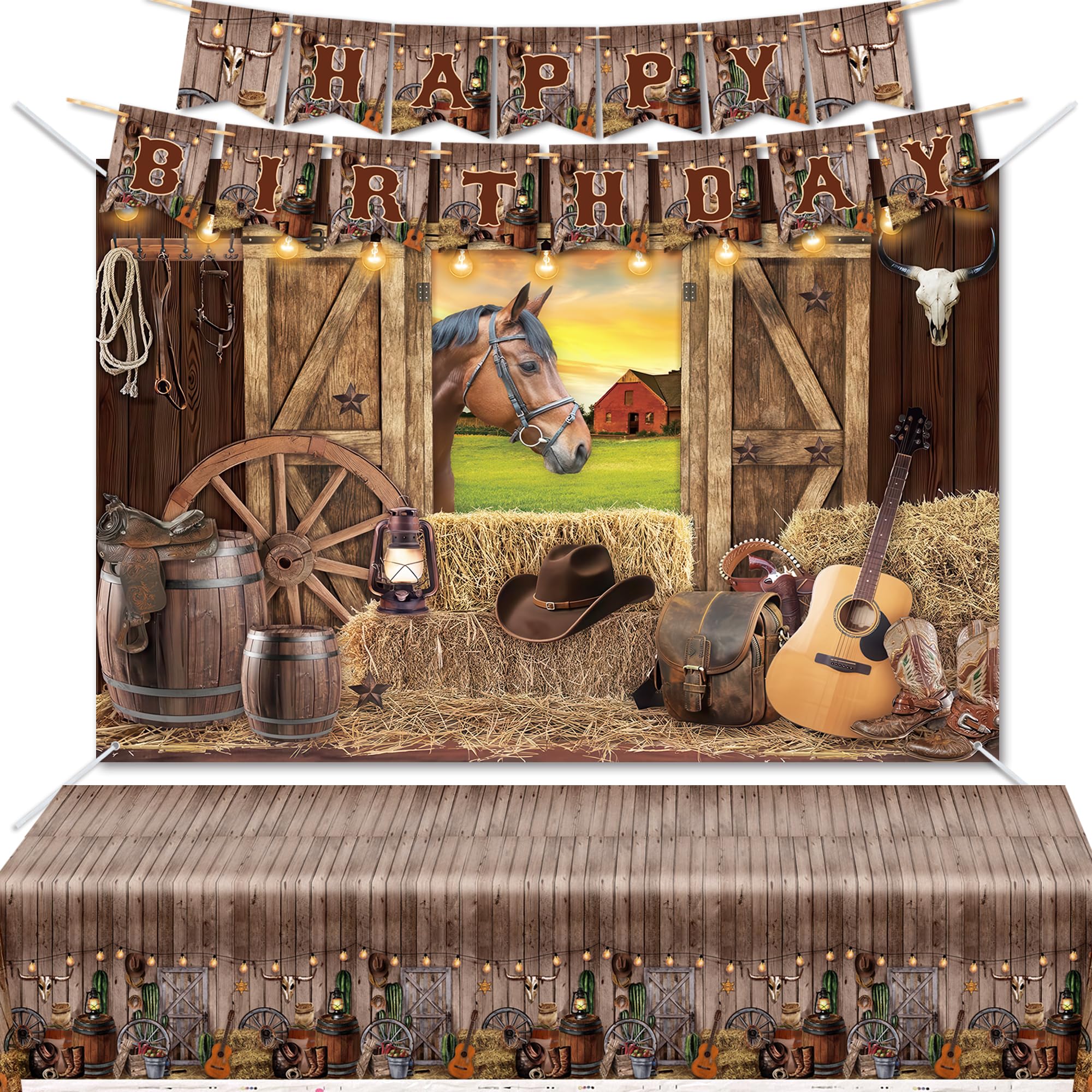 Western Cowboy Birthday Party Supplies Cowboy Party Decorations Include Happy Birthday Banner Denim Backcloth Denim Tablecloth Cake Insert Card Party
