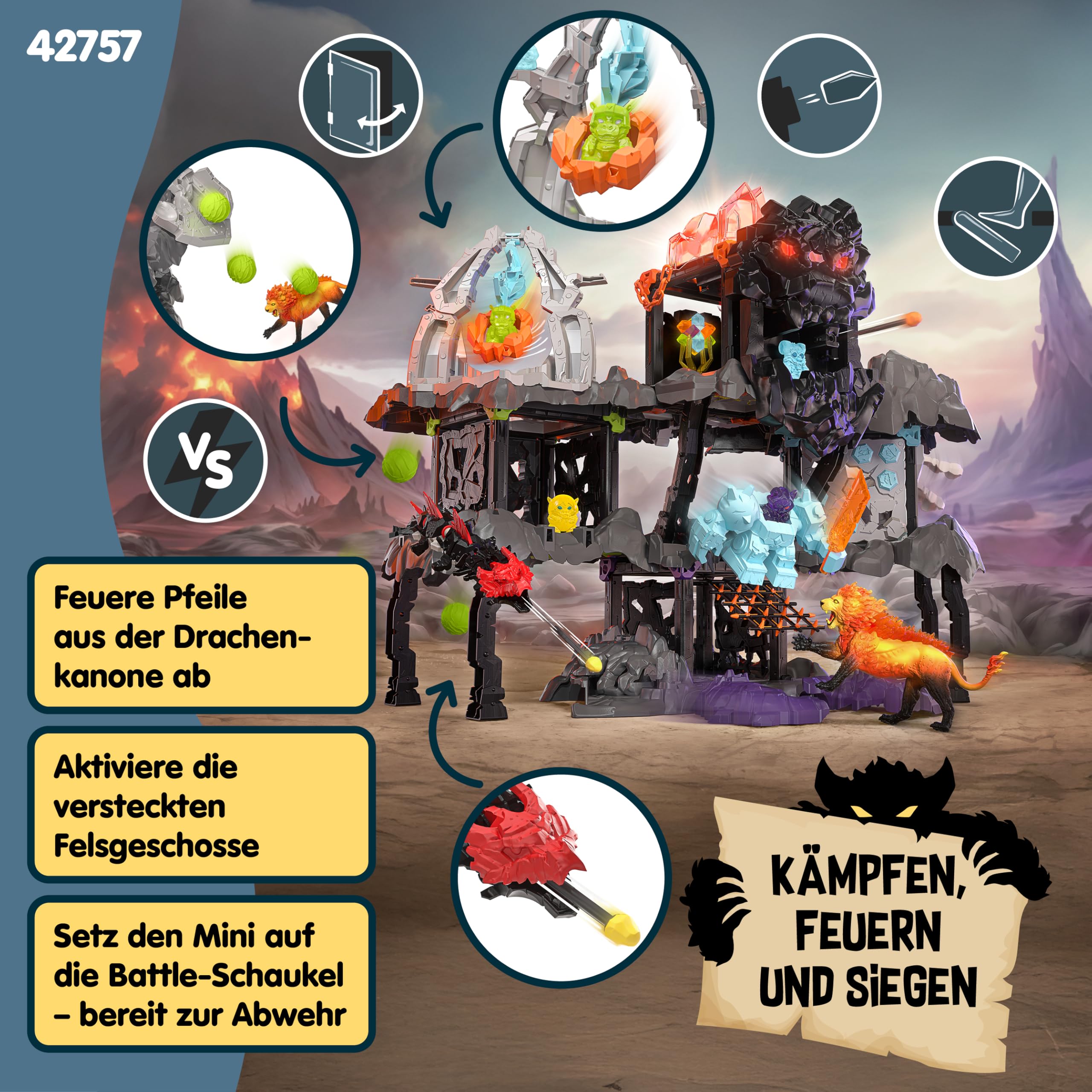 schleich ELDRADOR | MasterCave Smashrador 42757 | ab 6 Jahren | 119 Teile | Set aus 4 x ELDRADOR Battle Cave, 4x Minis, Roboter, Lavalöwe & Superkristall | mit vielen Funktionen & Zubehör