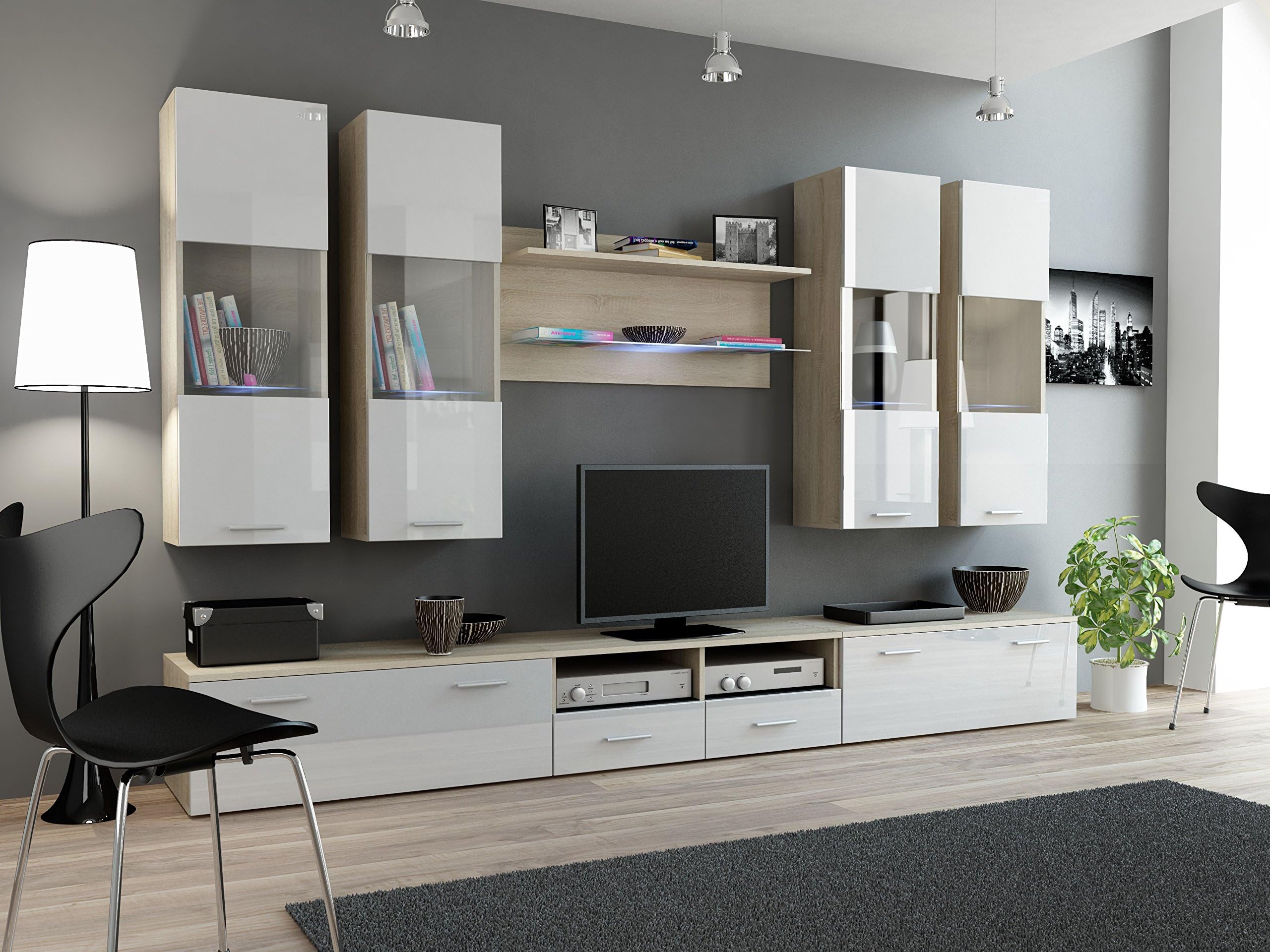 CAMA BMF DREAM I Modern HIGH GLOSS WALL Entertainment UNIT/TV Stand Cabinet FLOOR/HANGING - PERFECT Living Room/Bedroom / Studio Flat - suitable PLASMA/LED / LCD/OLED TVs!!! - SONOMA WOOD