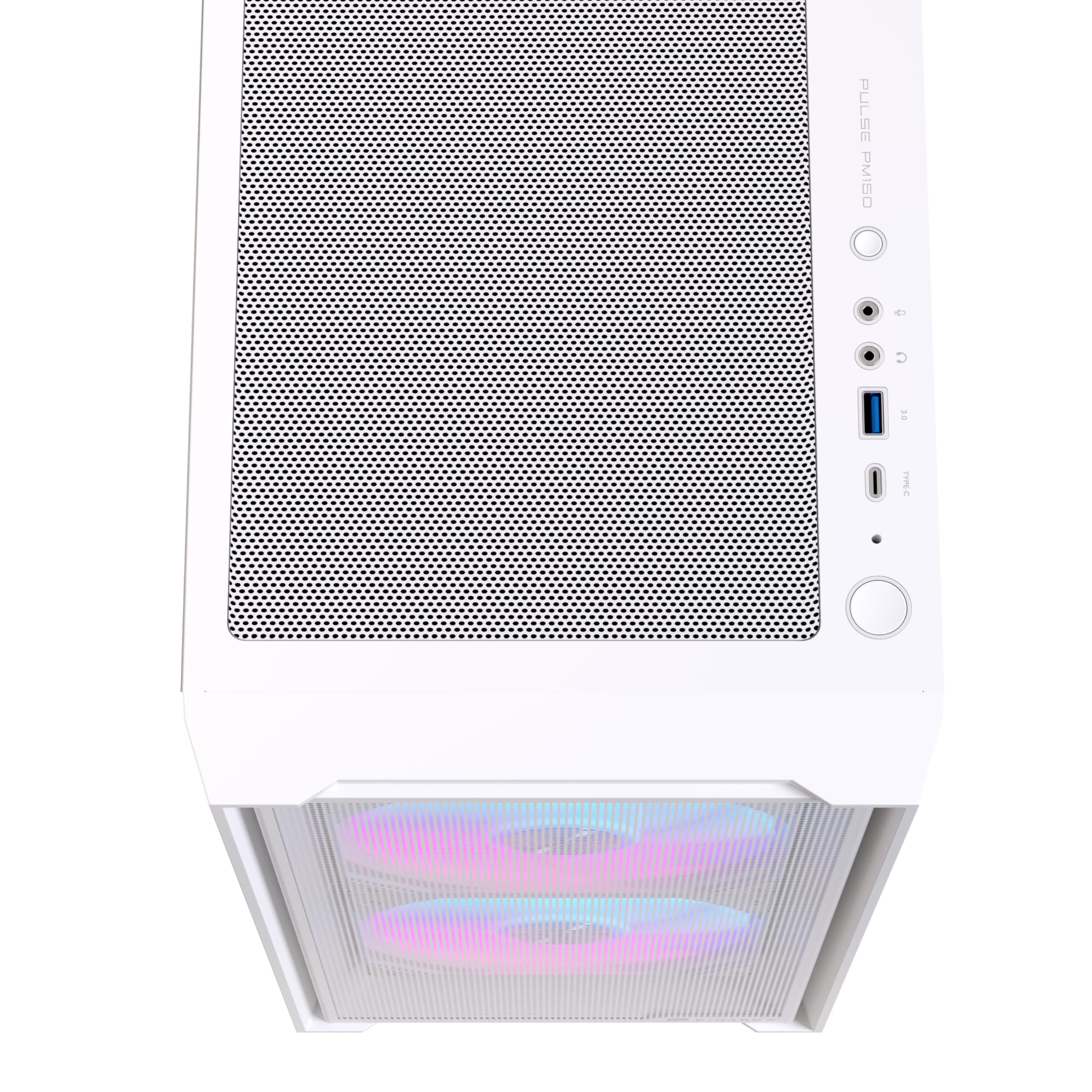 PULSE PM150 White RGB Case PC Gaming Micro-ATX Mini-Tower, 3 Ventole PWM RGB Incluse, Supporto fino a 5 Ventole, Raffreddamento a Liquido 240mm, Vetro Temperato, USB-C