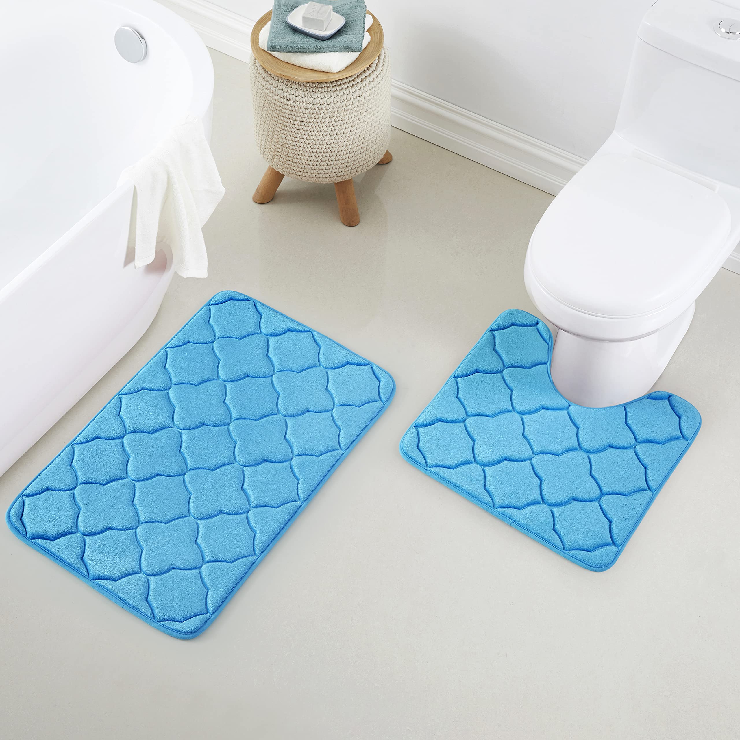 Tapis de bain mousse mémoire turquoise Yafa Home pour une sortie de douche