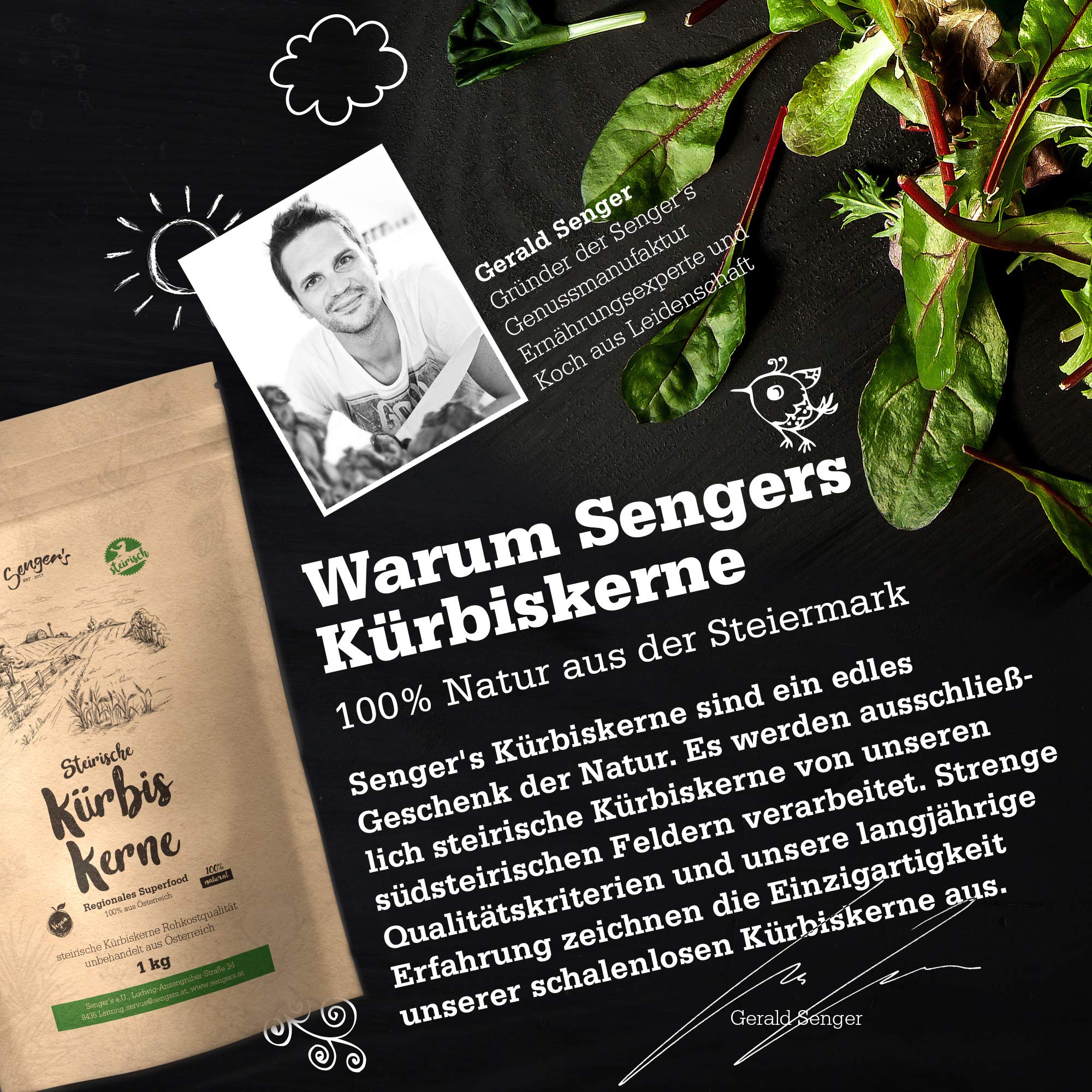 Senger's 2 kg Steirische Kürbiskerne Kürbiskern Rohkostqualität natur unbehandelt vegan geschält (2 KG)