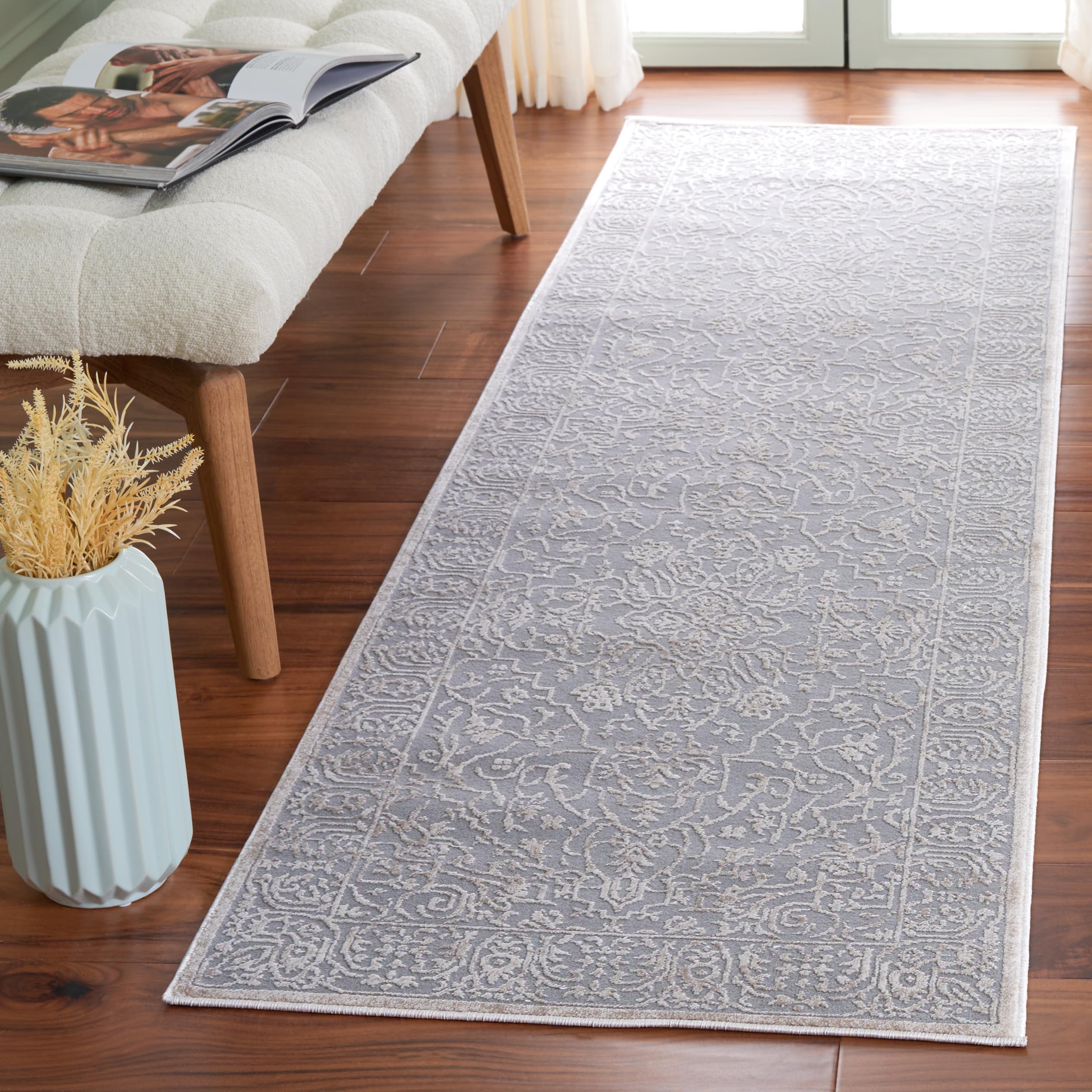 SAFAVIEH Reflection Collection Runner Rug - 2'3" x 12', Light Grey & Cream, Non-Shedding & Easy Cleaning, Ideal for Living Room, Bedroom (RFT670C)