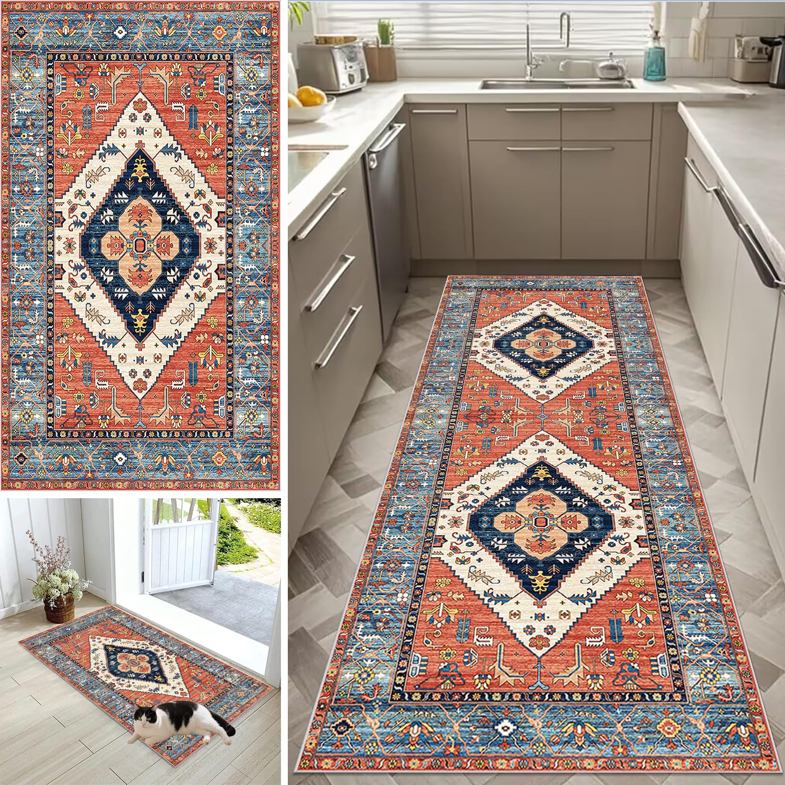 Tappeto per corridoio, Tappeto Cucina Antiscivolo, Lavabile Passatoia Corsia 60 x 200 cm Assorbente Tappetino Cucina Tappeti Runner Disponibili in Varie Metrature per corridoi Cucina