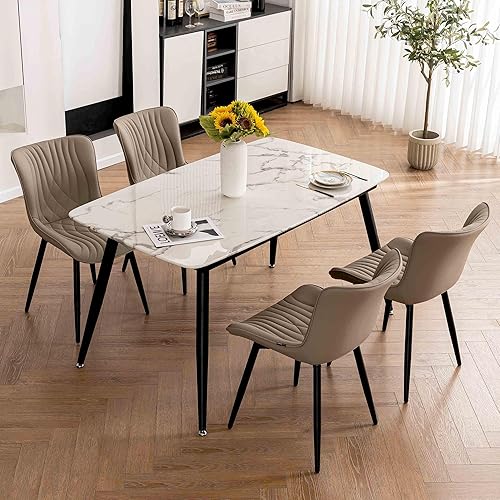 Miniatura 2 de Kidol & Shellder Juego de 2 sillas de comedor color caqui, tapizadas de piel sintética, modernas de mediados de siglo, sillas de cocina y comedor