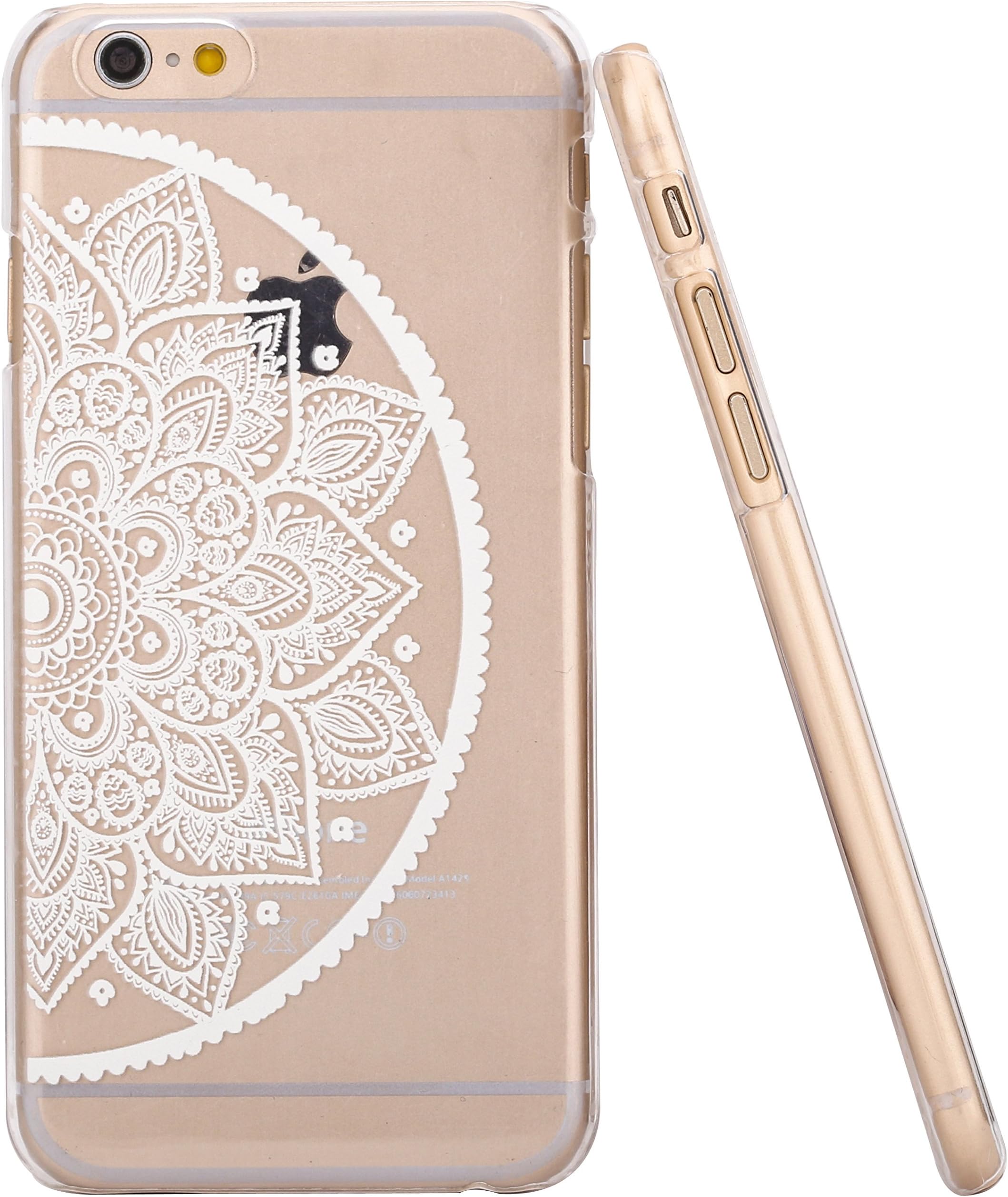 Hundromi iPhone 6S Case,iPhone 6 Case, iPhone 6 6S Plastic Transparent Clear Case Cover Henna White Floral Paisley Flower Mandala for iPhone 6/6S(4.7-inch)