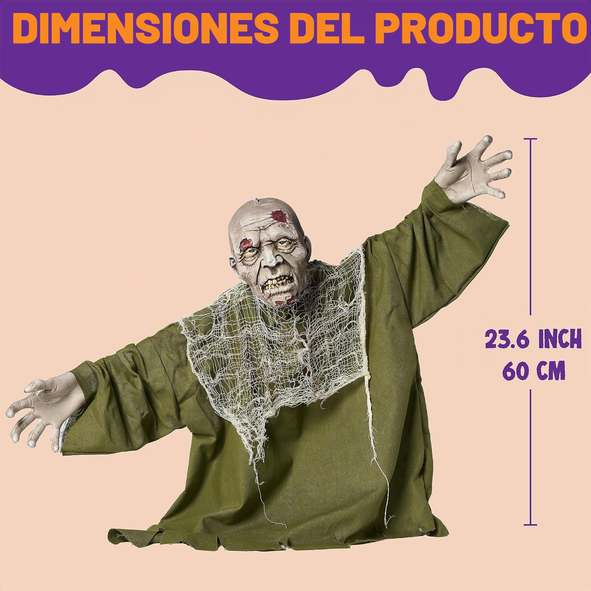 JOYIN Decoración Animada de Halloween para Exteriores con Ojos iluminados, Decoraciones animatrónicas espeluznantes con Brazos móviles para Fiesta de Halloween y decoración Exterior de Patio