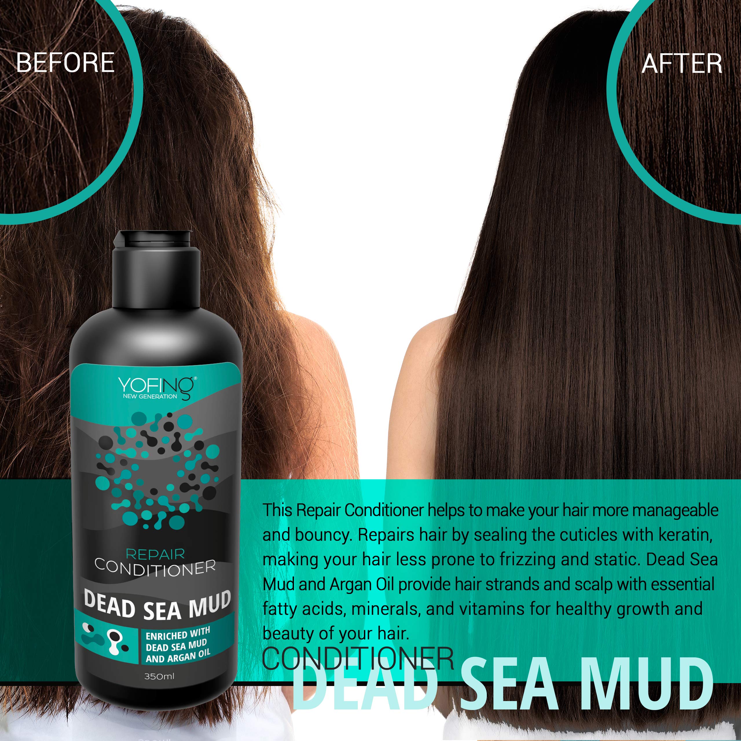 Repair Сonditioner 350 ml/11.8 Oz. For Damaged & Strengthening Hair Enriched With Dead Sea Mud Argan Oil Keratin - Image 4
