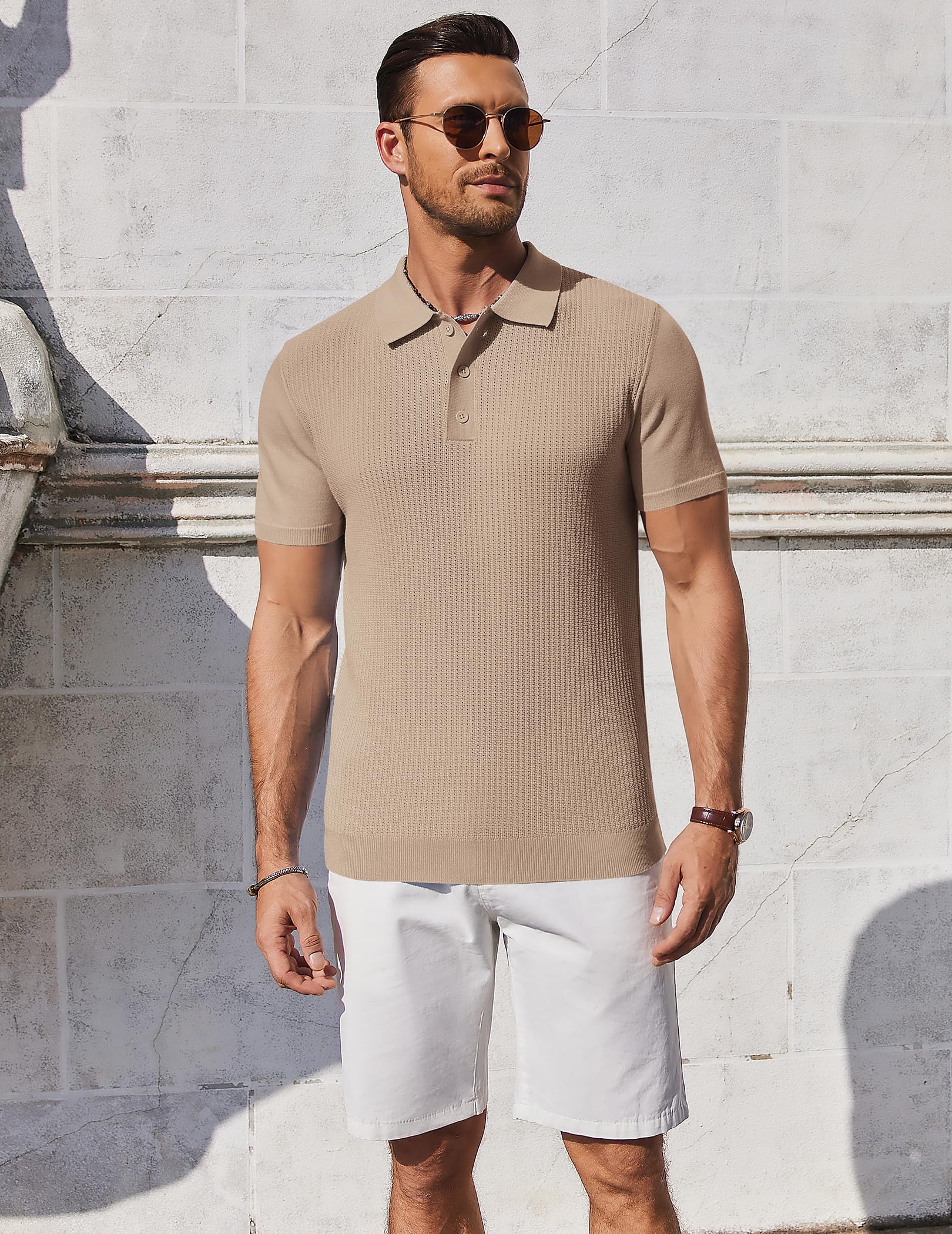 COOFANDY Poloshirt Herren Kurzarm Strick Sommer Polohemd Regular Fit Casual Golf Shirts