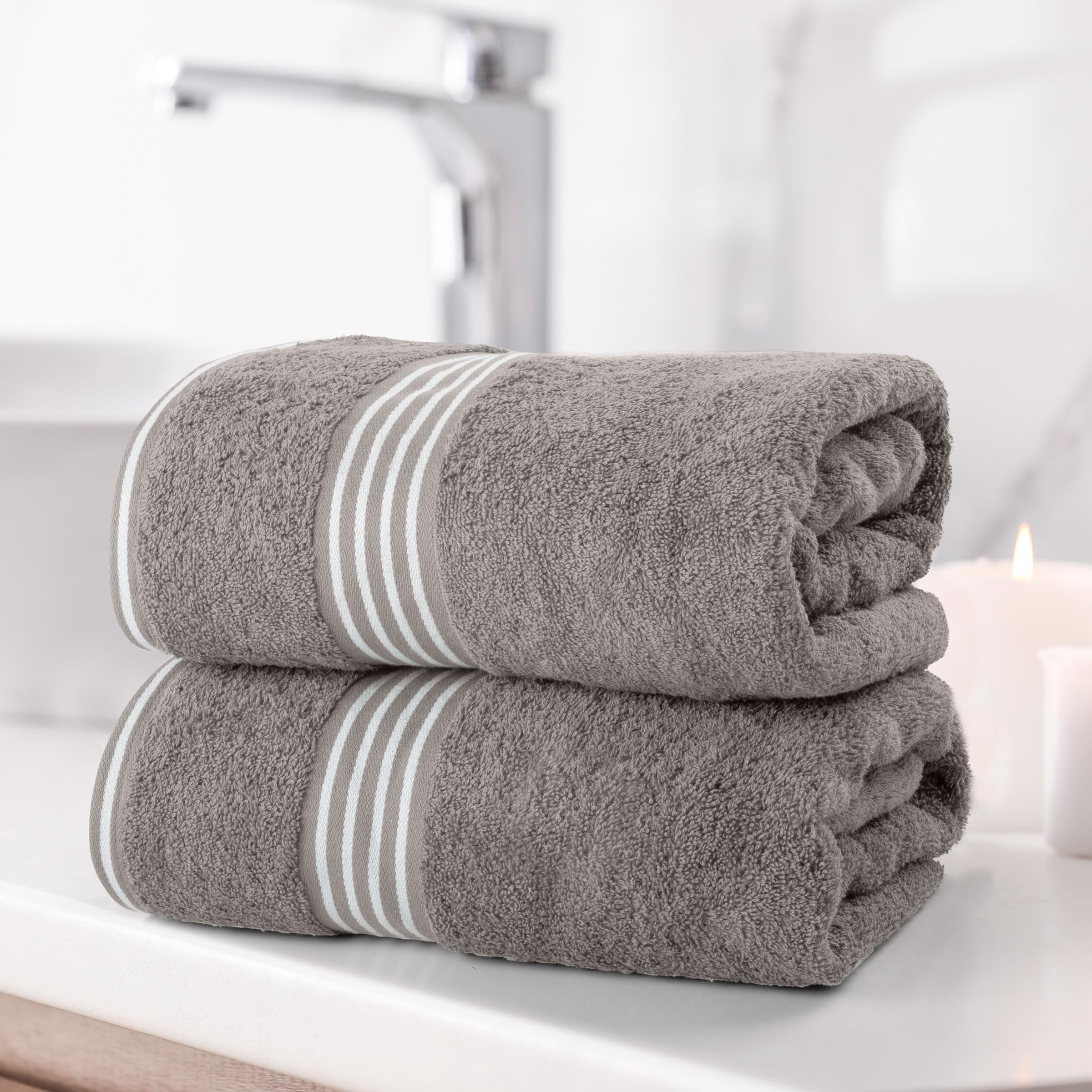 Lavish Home Asciugamani da bagno, set di 2 asciugamani in 100% cotone da 500 g/m², 89 x 177,8 cm, extra large, ad asciugatura rapida, teli da bagno assorbenti per il bagno (grigio chiaro)