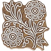 Textile Printing Block Flower Hand Carved Wooden Stamp Wood Block Printing Textile Stamps for Fabric/Pottery Blocks,6 Inch
