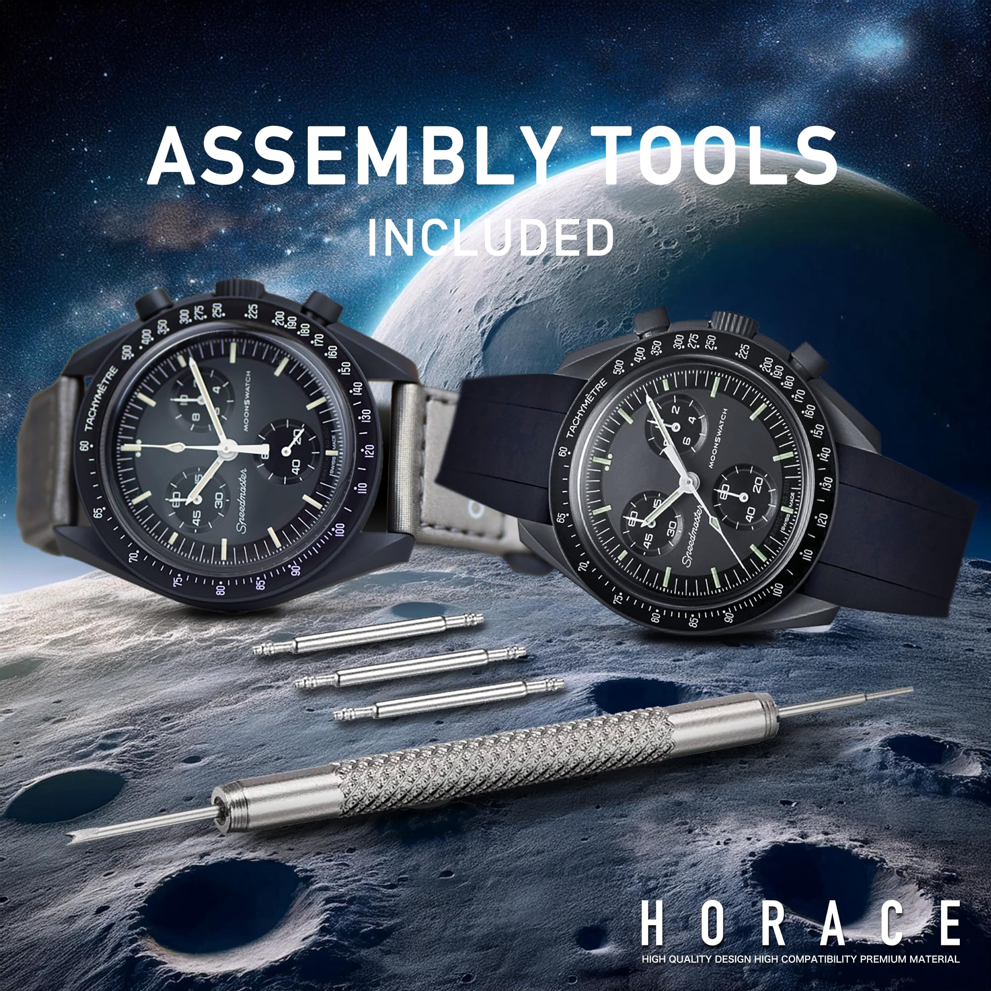 HORACE Bracelet de montre universel en silicone liquide 20mm - Compatible Omega x Swatch MoonSwatch - Kit de montage inclus