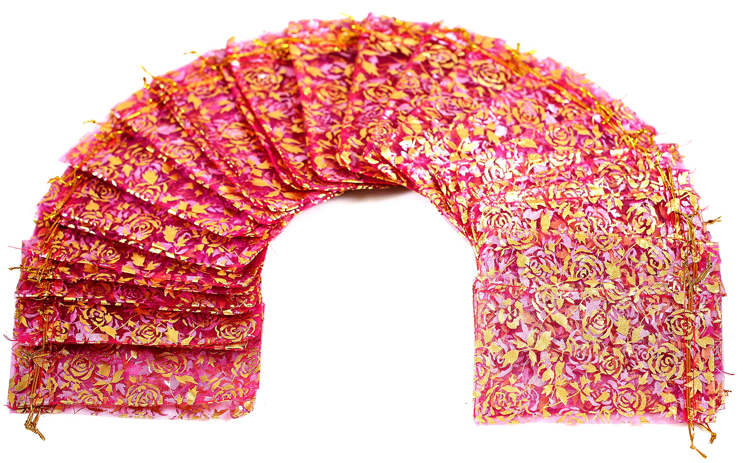 ZUUC 4X6" Rose Gold Organza Drawstring Pouch Bag Pack of 100 (Fuchsia)