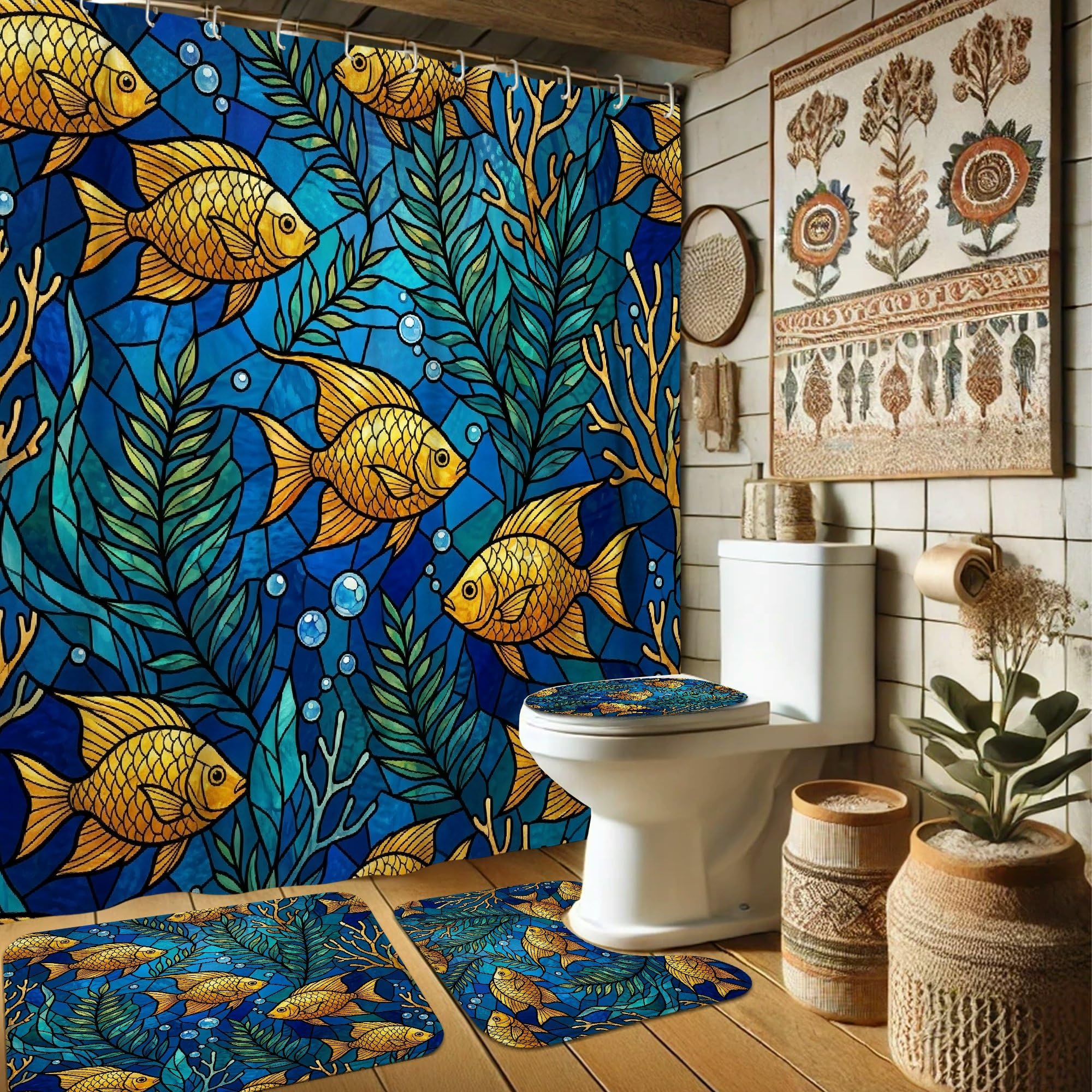 Rideau de douche bleu 183x183 cm rideaux salle de bain tissu crochets