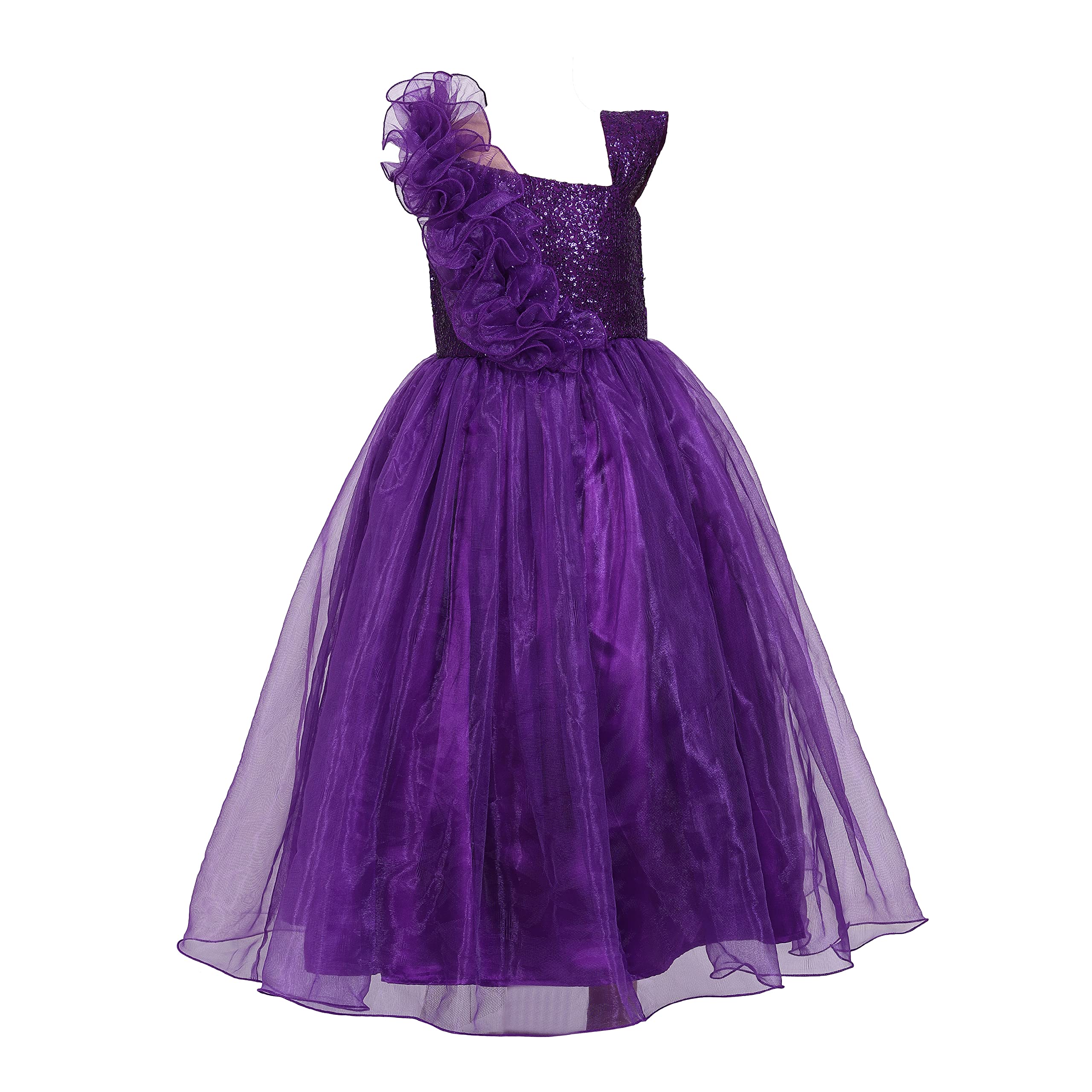 Razia FashionBaby Girls Purple Sequined Tissue Net Fit & Flare Maxi Dress