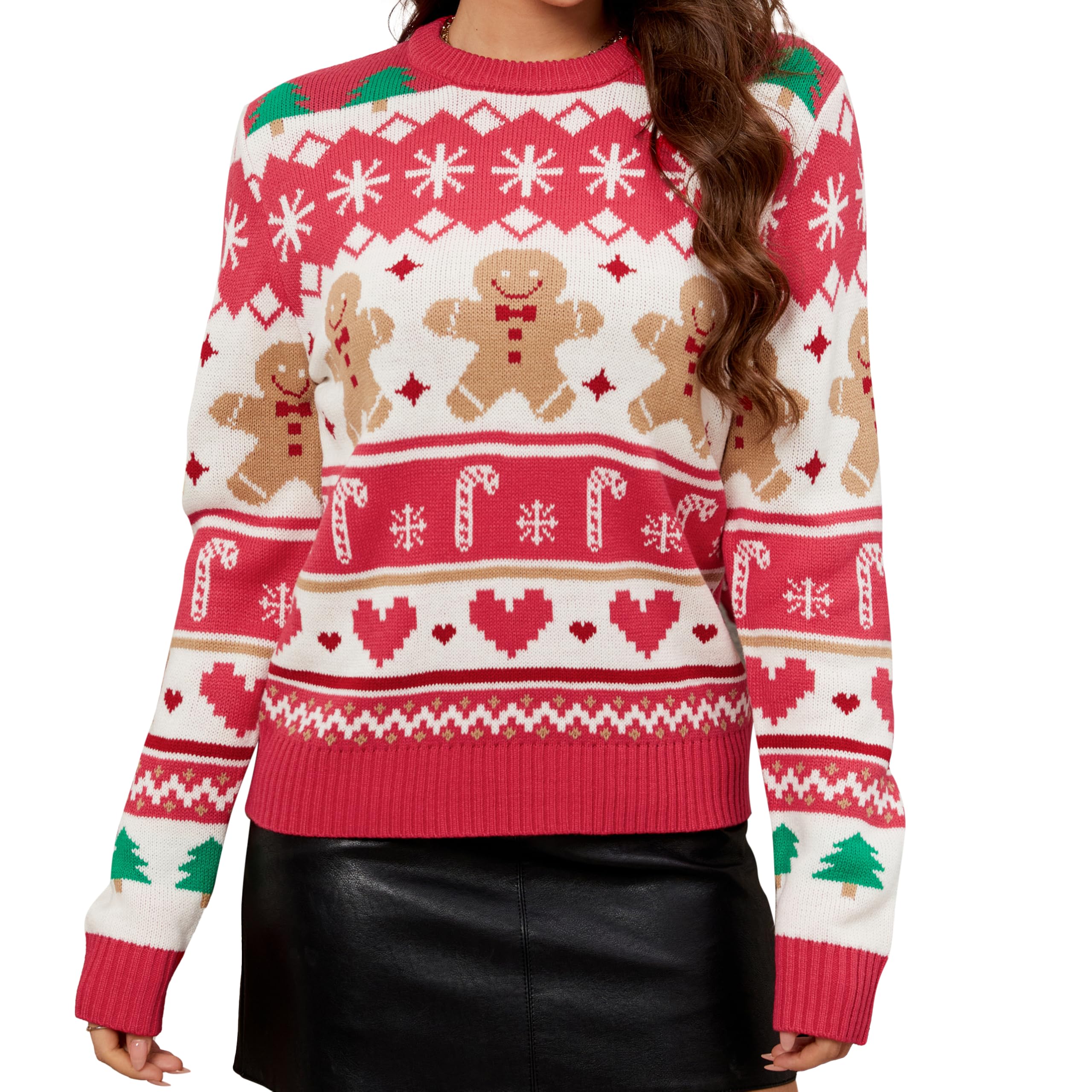 LUBOT Ugly Christmas Sweaters for Women Cute Fuzzy Funny Wintertime and Holiday Parties Knitted Pullover Sweater