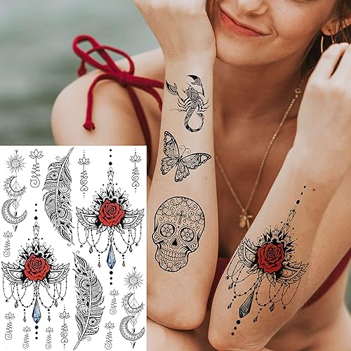 Miniatura 3 de EGMBGM 28 hojas de tatuajes temporales de henna tribal para mujeres y niñas tatuajes falsos impermeables de elefante temporal Ganesha encaje Mehndi