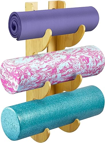 Yes4All - Soporte para rodillos de espuma de madera para montaje en pared, soporte para tapete de yoga, almacenar accesorios y decoración de