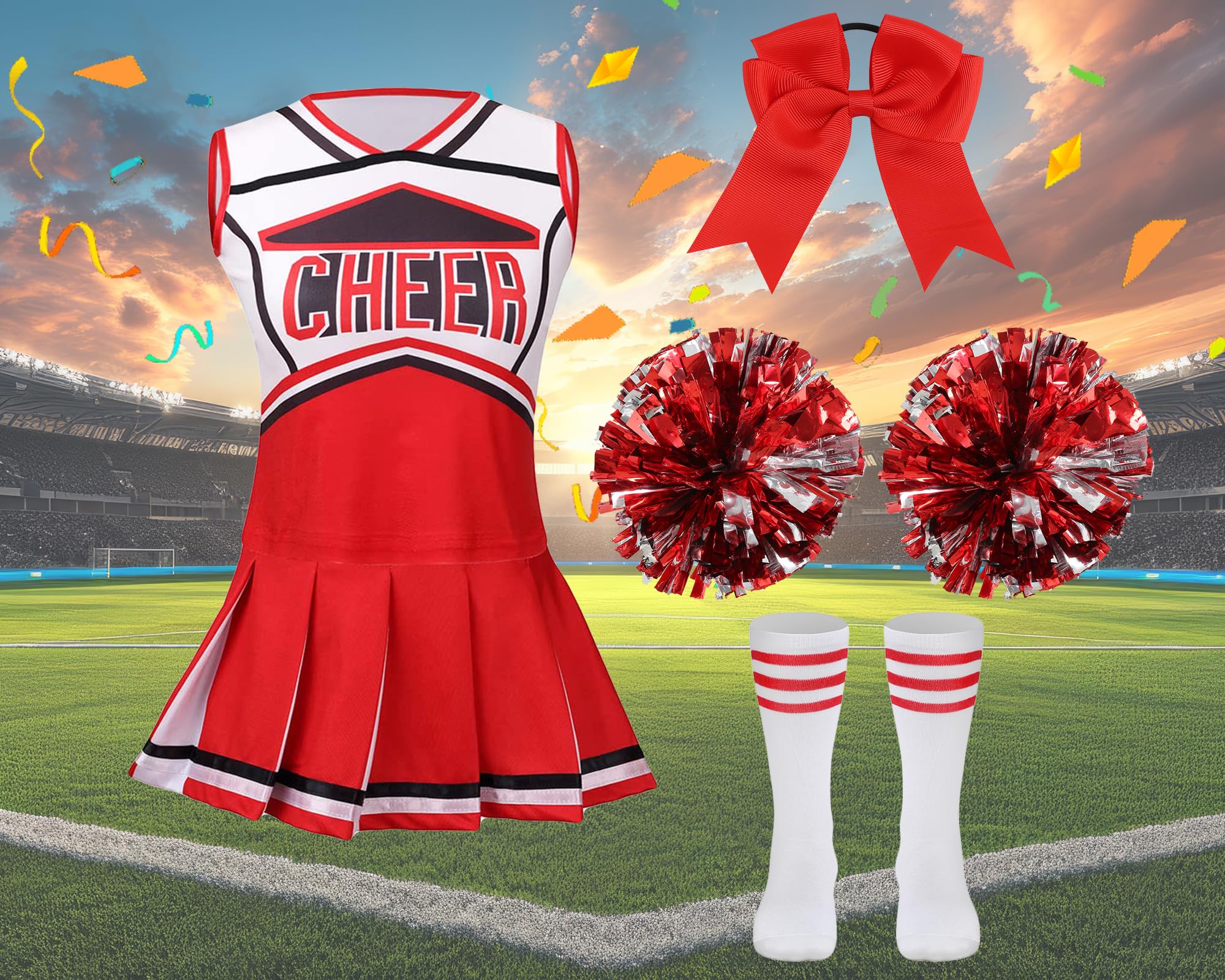yolsun Cheerleader Costume for Girls Cheerleading Kids Dress up Halloween Cute Uniform High School Cheer leader Outfit?Red, 12-14 Years