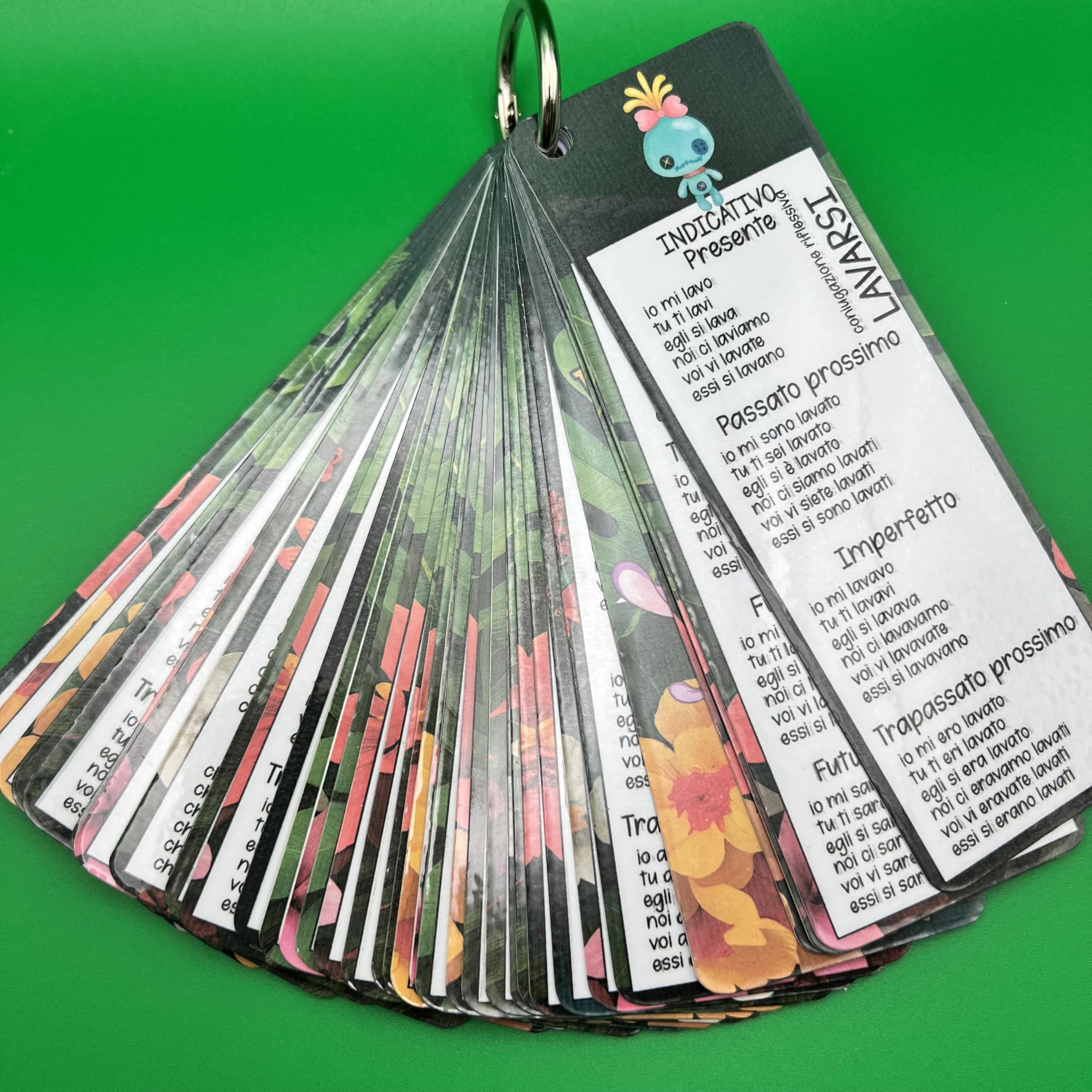 Schedine Verbi Regolari Personalizzate con Nome – Schede Didattiche Plastificate con Anello per Bambini – Personaggi Principesse, Maghi, Dinosauri, Fumetti – Scuola Primaria
