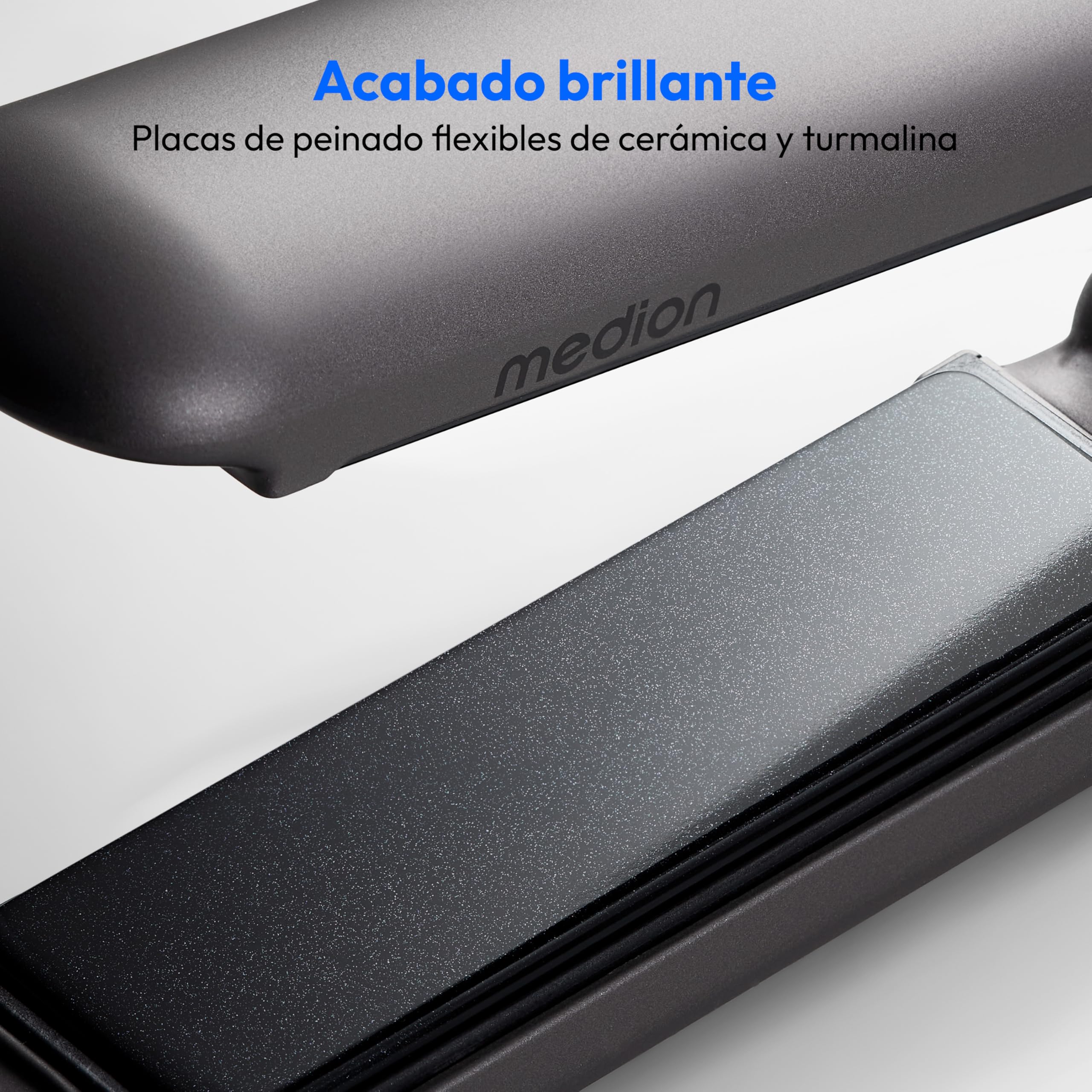 MEDION HS2 Plancha de pelo sin cable con pantalla (indicador de temperatura y batería, 5 posiciones de calor regulables, placas flexibles de cerámica/turmalina con sensor de temperatura