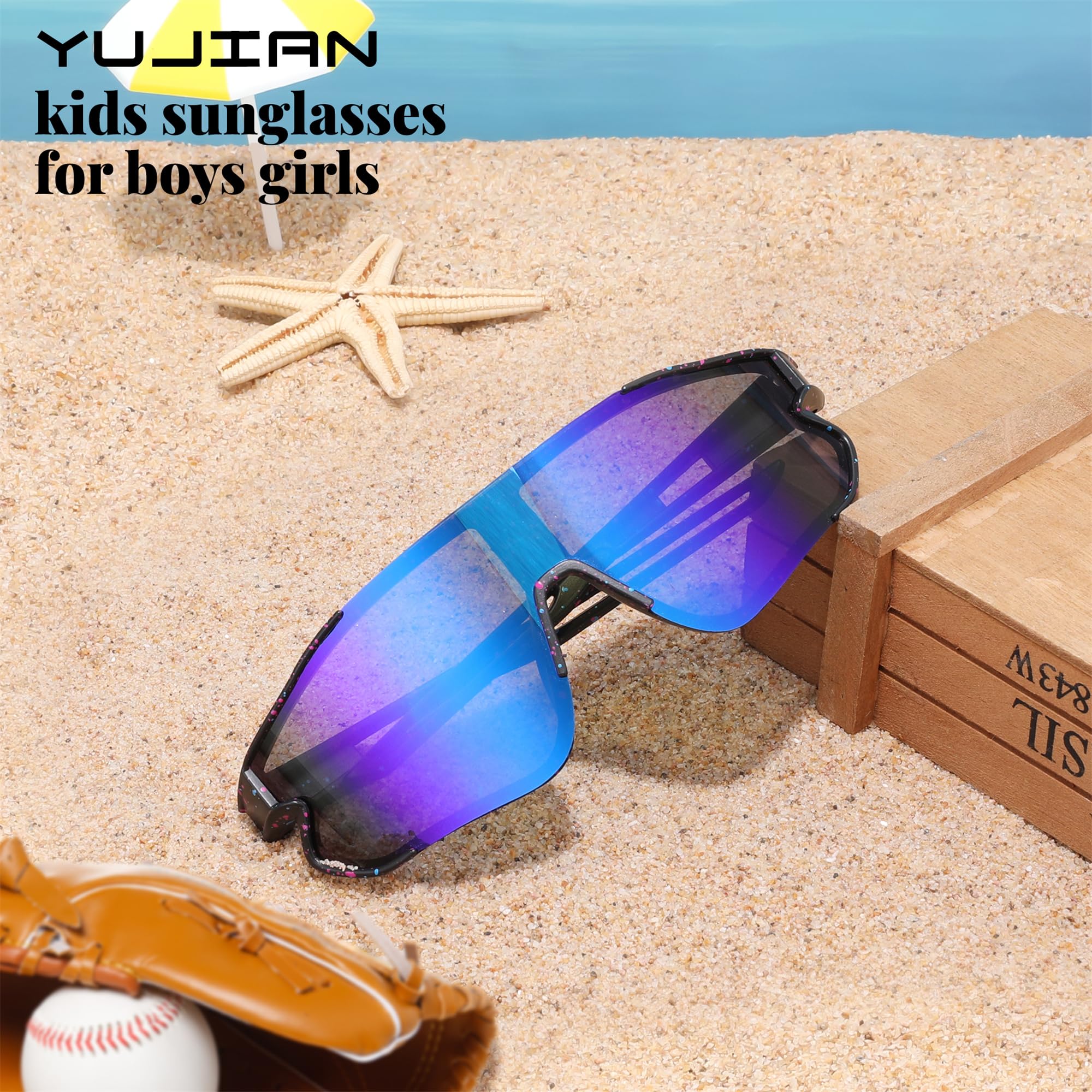 YuJian Paquete de 3 lentes de sol para niños y niñas, de béisbol, para sóftbol, playa, correr, protección UV