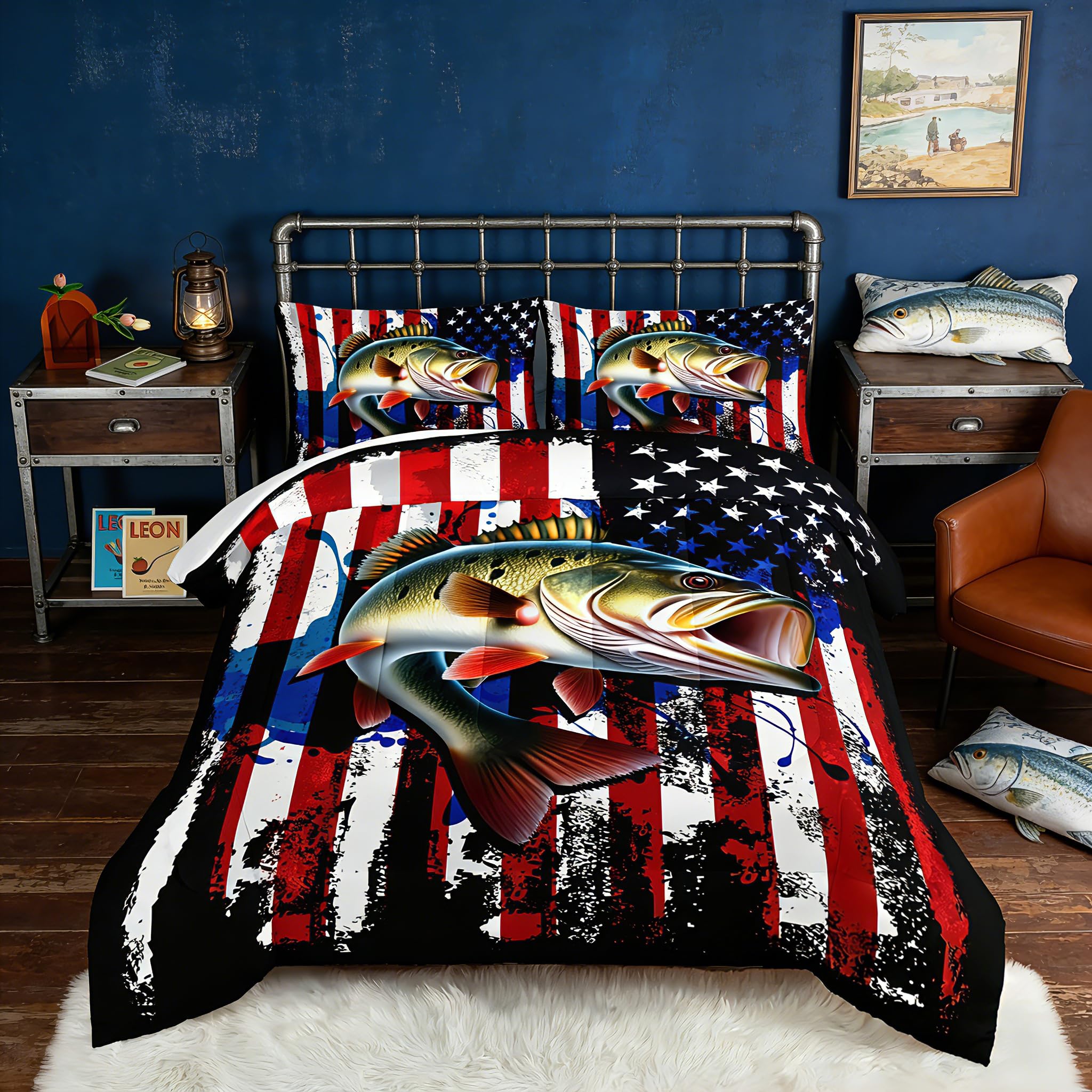 HOSIMA Big Pike Fishing Flag Comforter Set