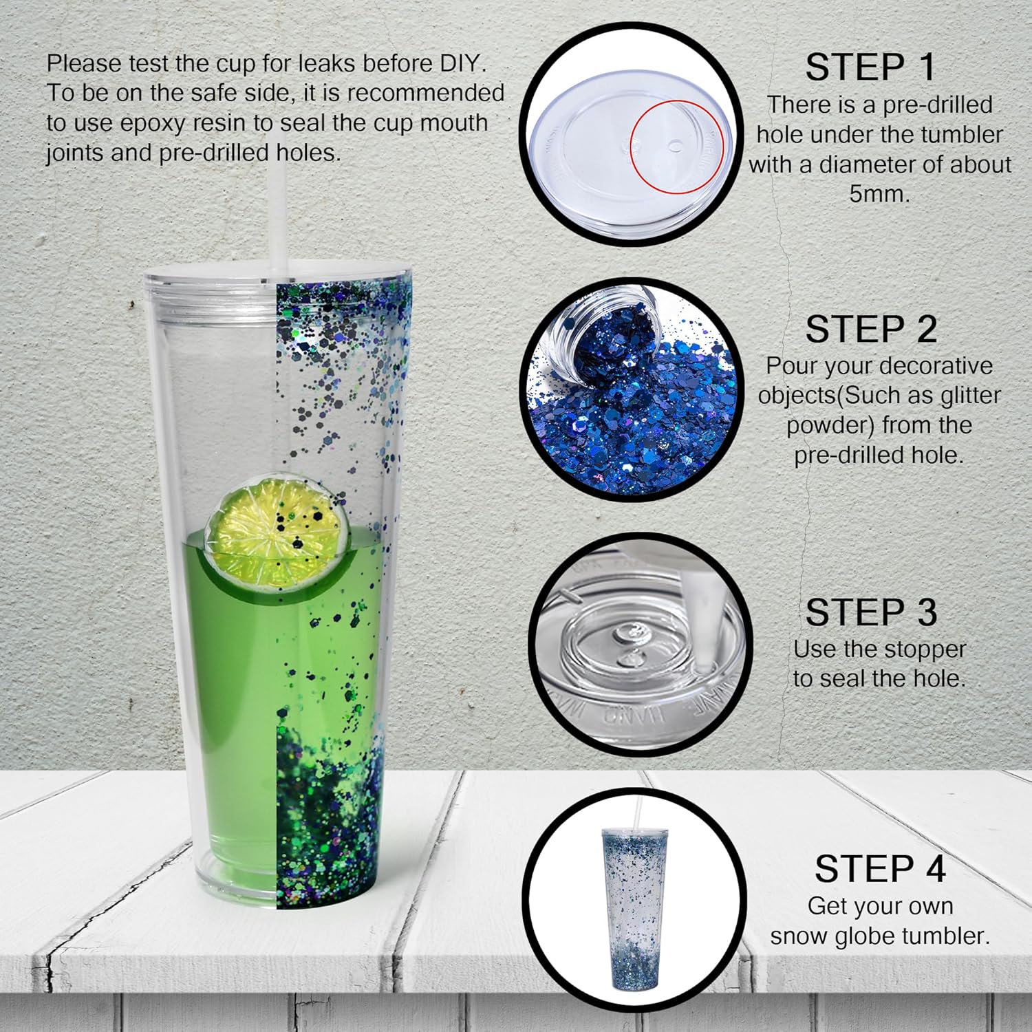 sweet grain Snow Globe Tumbler(4 Pack) - 24oz Double Wall Acrylic Tumblers with Lids and Straws, Snowglobe Tumblers with Pre Drilled Hole and Hole Stopper - Image 6