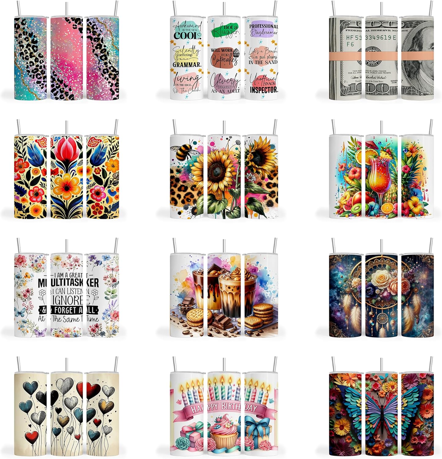 50 pc. Bundle Variety Pack, Tumbler Sublimation Wrap, Tumbler Transfer, Ready to Press Sublimation Transfer - 20 oz Straight Tumbler, Skinny Tumbler -RPT 500 (Variety 8 -RTP. 304) - Image 2