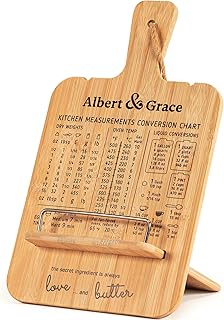 Adjustable Bamboo Cookbook Stand with Conversion Chart – Recipe Book Hol...