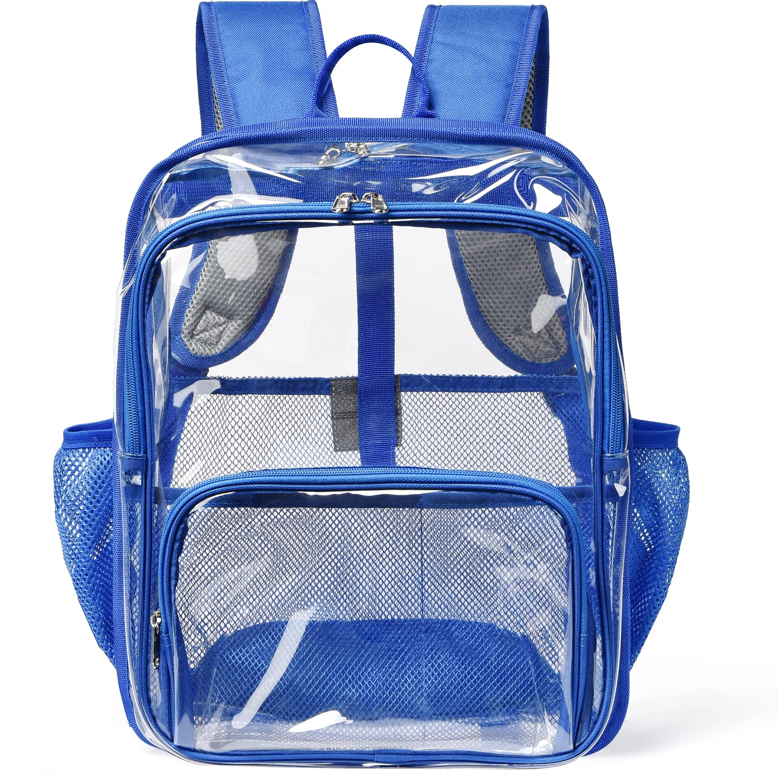 KUI WAN Clear Backpack, 15'' Clear Backpacks for School Heavy Duty See Through Bookbag Multi-pocket PVC Backpack for Men Women, Blue