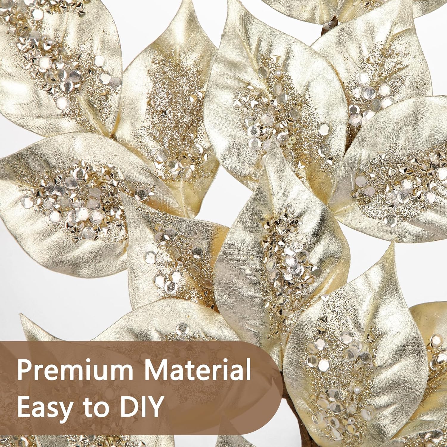 Christmas Tree Picks and Sprays 31.5 Champagne Atrificial Elm Leaves with Stems 3 Pcs Christmas Picks for Tree Champagne Vase Fillers for DIY Xmas Trees Wreath Centerpieces Wedding Bouquet Decor