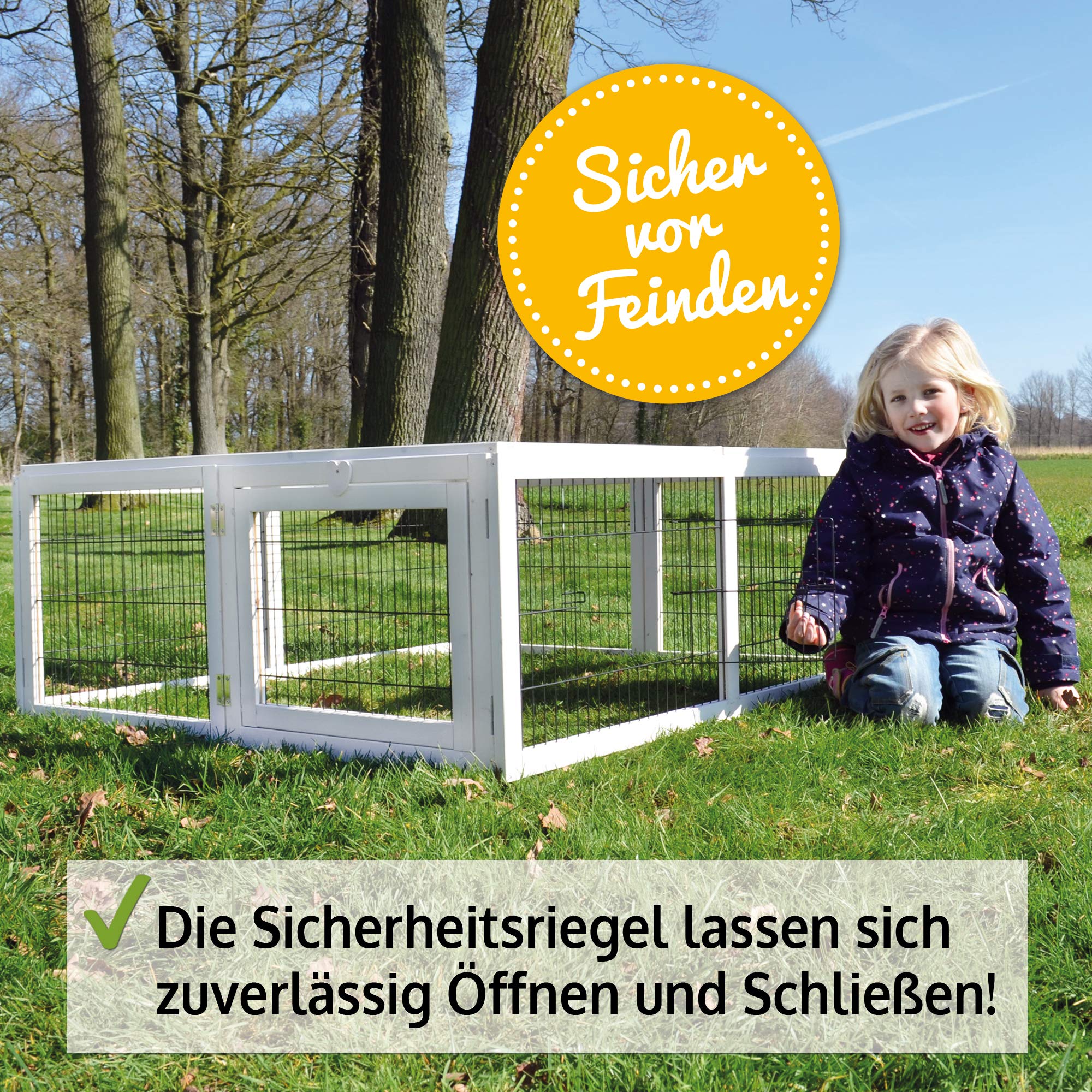 zooprinz Premium Freilaufgehege Rabbit Run für draußen - ideal für Kleintiere - Besonders Stabiler und großer Holzrahmen - Mobiler Freilauf mit umweltfreundlicher Farbe lasiert