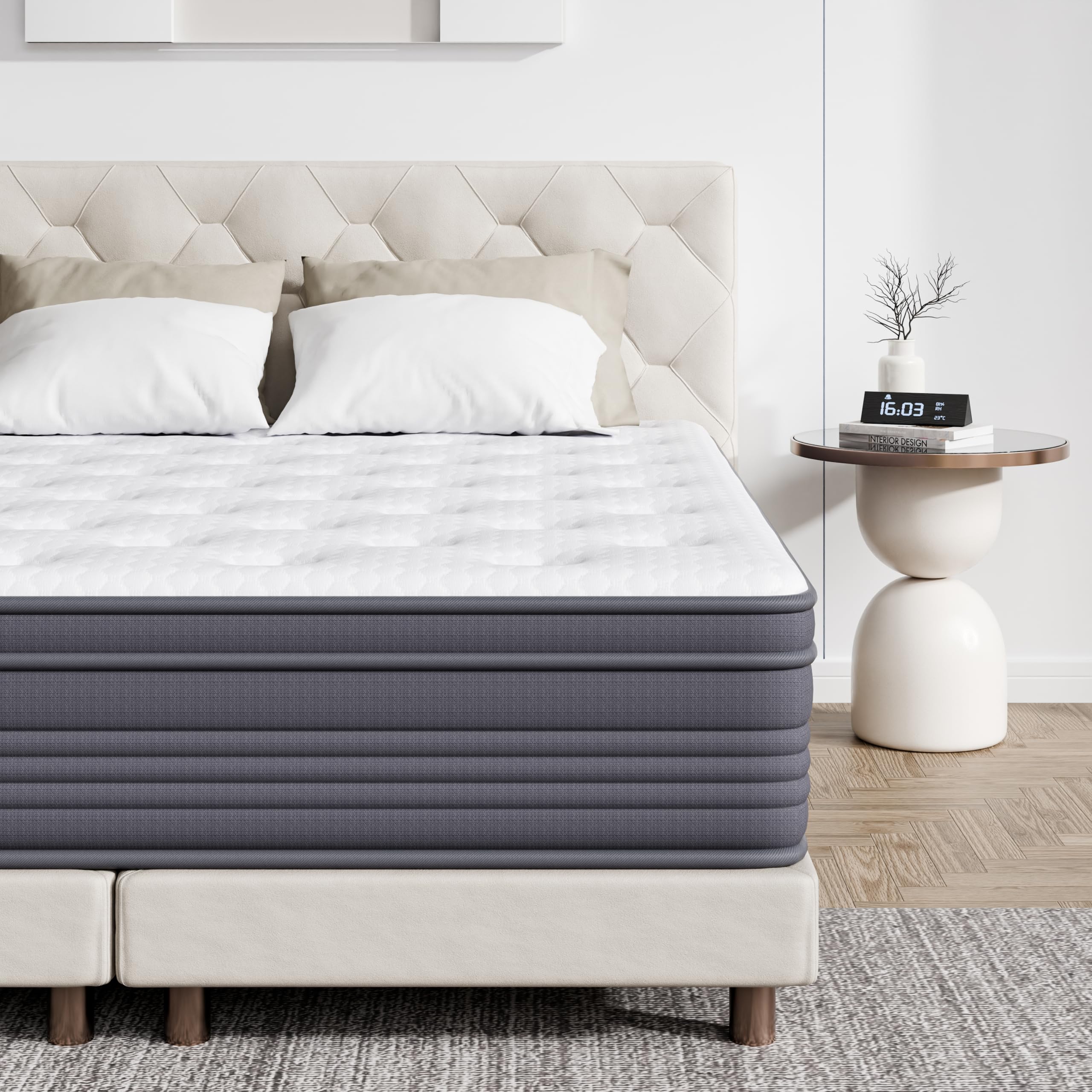 Senque Single Mattress 90x190cm, 26cm Orthopedic Hybrid Mattress with Pocket Springs & Memory Foam, Medium Firm Comfort & Support, Breathable, Mattress in a Box (White, Single)