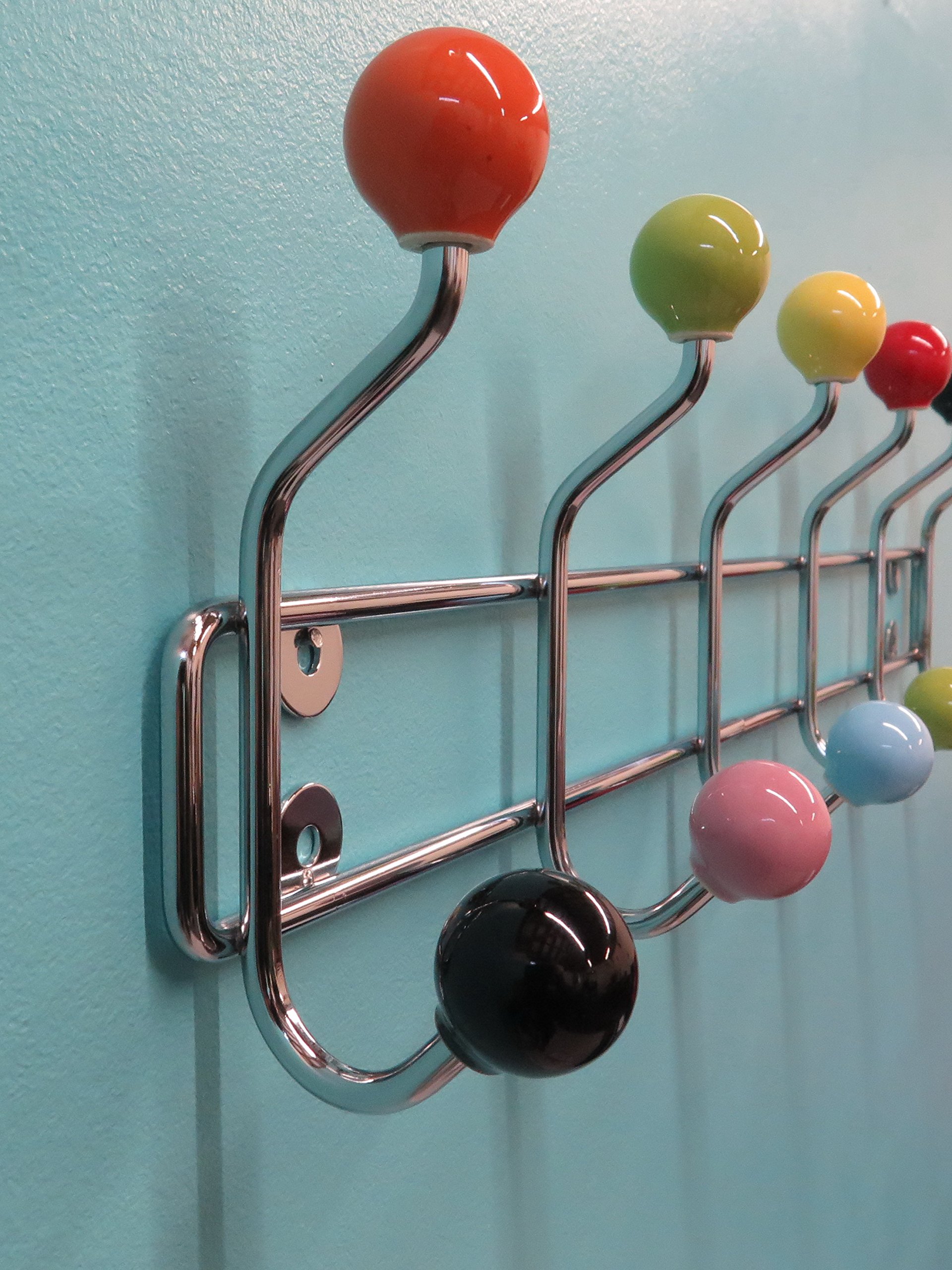 Porte manteaux mural de luxe avec 12 patères - Cadre finition chrome et boules céramiques multicolore