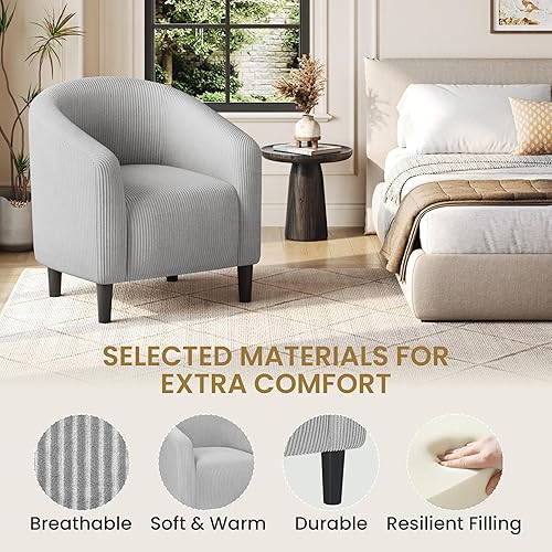 Miniatura 88 de Yaheetech - Silla decorativa con reposapiés, silla de respaldo de mediados de siglo, tapizada, suave, cómodo juego de sillón y reposapiés de tela,