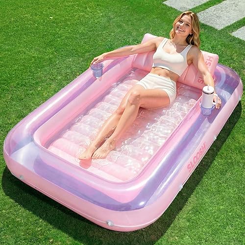 SLOOSH Flotador inflable, camastro para adultos con almohada, 178 x 117 cm, 4 en 1: balsa-tina bronceadora, camastro para tomar el sol, fiestas