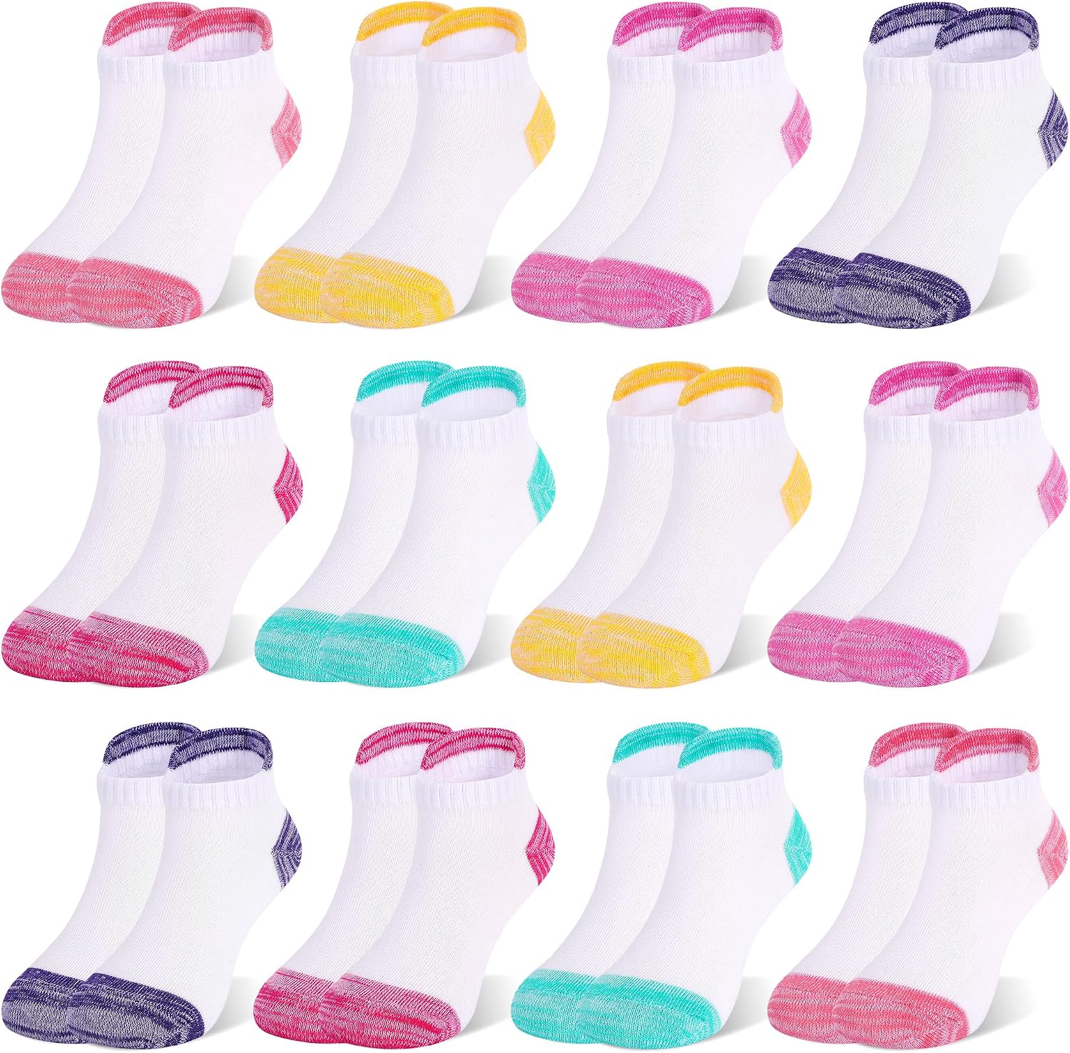12 Pairs Girls Socks, Kids Athletic Socks with Tab Cotton Running Ankle Sock for Girls Aged 1-14 School Sports