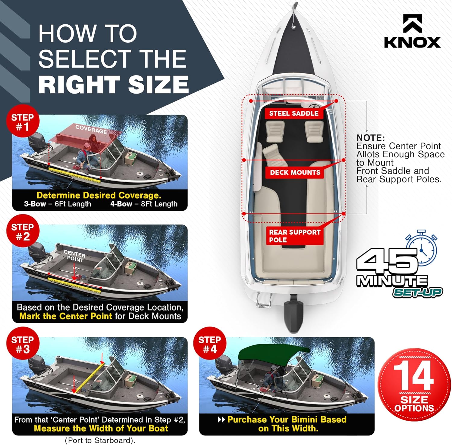 Universal 3 Bow Bimini Tops for Boats with Detachable Mesh Sidewalls, 900D Marine Canvas, Sun Shade Boat Canopy Kit, Bimini Top Hardware, Frame, Support Poles, Storage Boot, 73-78" W, Hunter Green