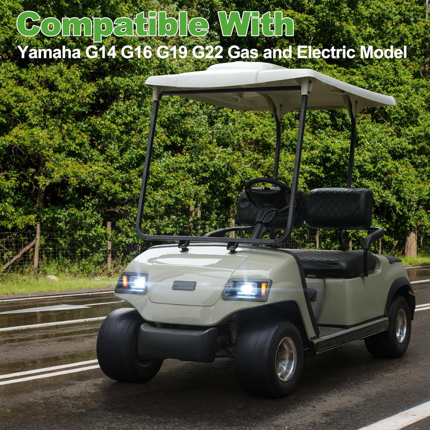10L0L Deluxe Golf Cart Light Kit for Yamaha G14 G16 G19 G22, Full Headlight Taillight with RGB Daytime Running Lamp Low High Beam Turn Signal Horn Brake Pad Hazard Light Function